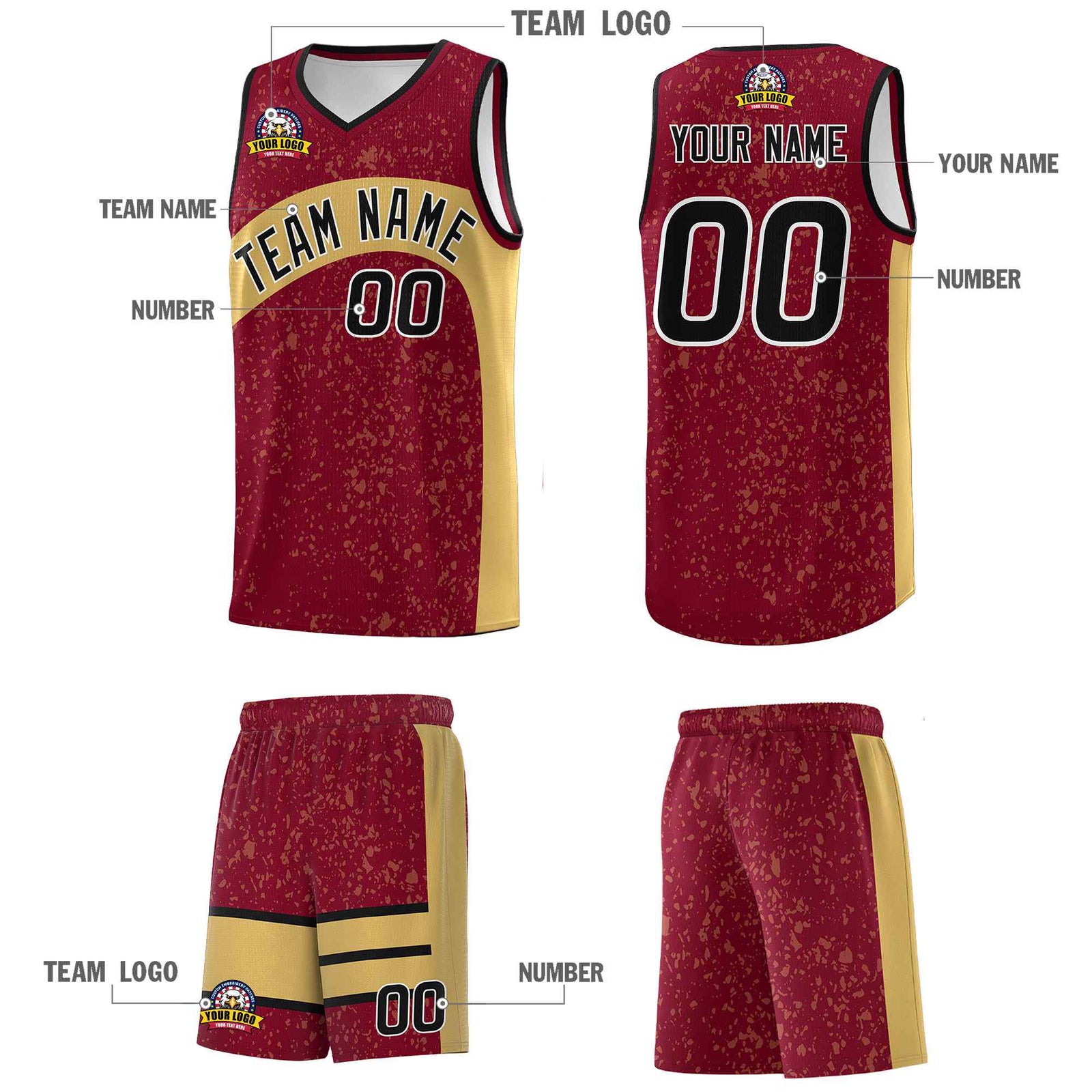 Custom Crimson Old Gold Dot Graffiti Pattern Irregular Team Names Sports Uniform Basketball Jersey