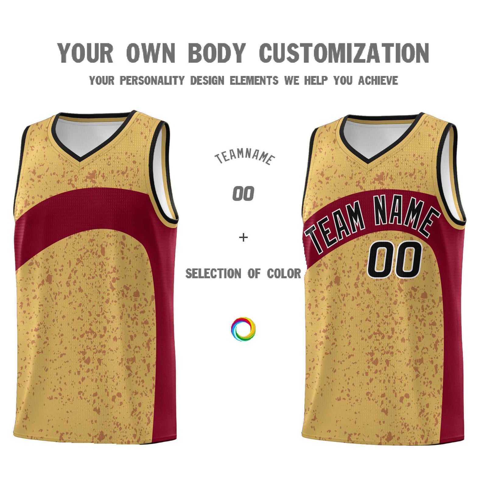 Custom Old Gold Crimson Dot Graffiti Pattern Irregular Team Names Sports Uniform Basketball Jersey