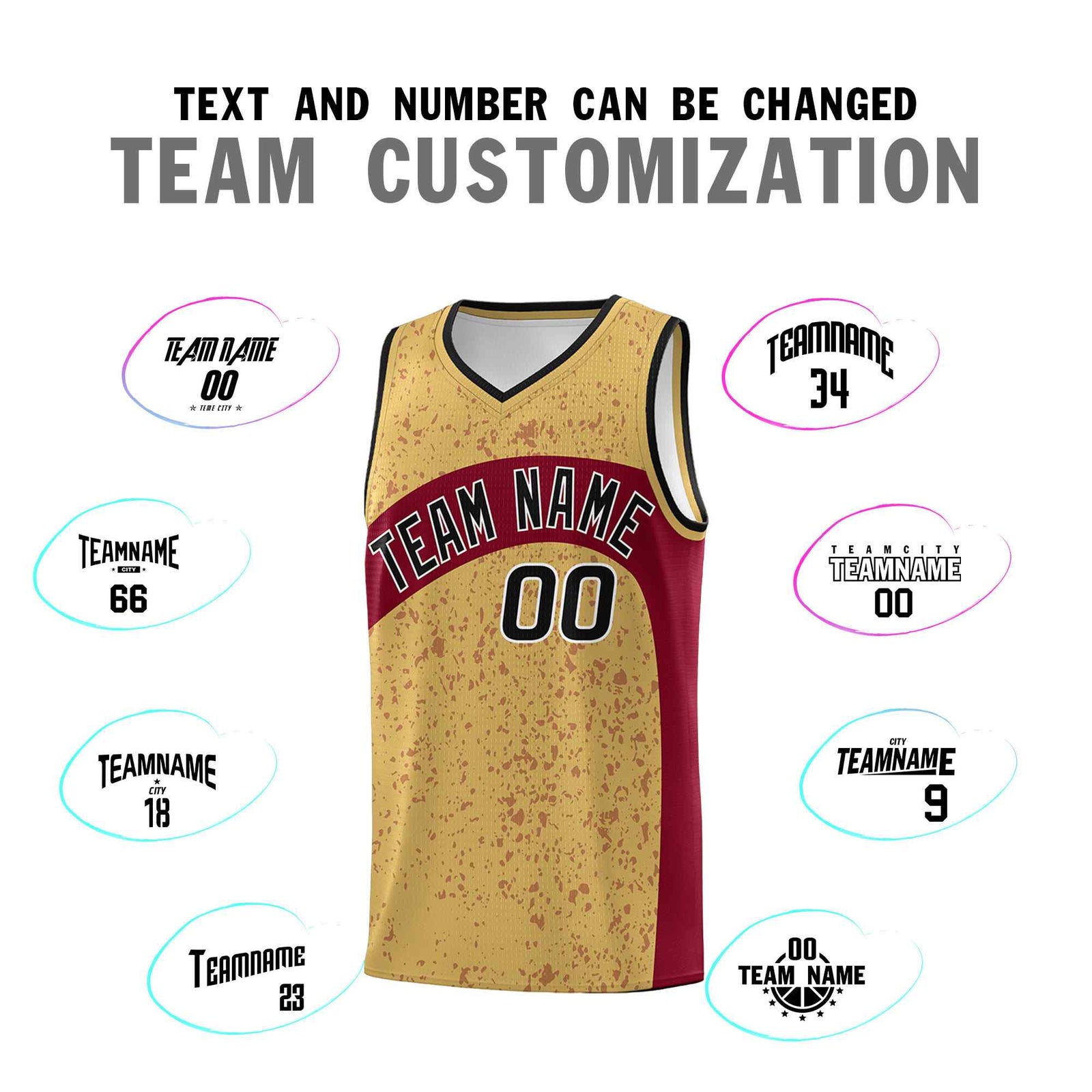 Custom Old Gold Crimson Dot Graffiti Pattern Irregular Team Names Sports Uniform Basketball Jersey