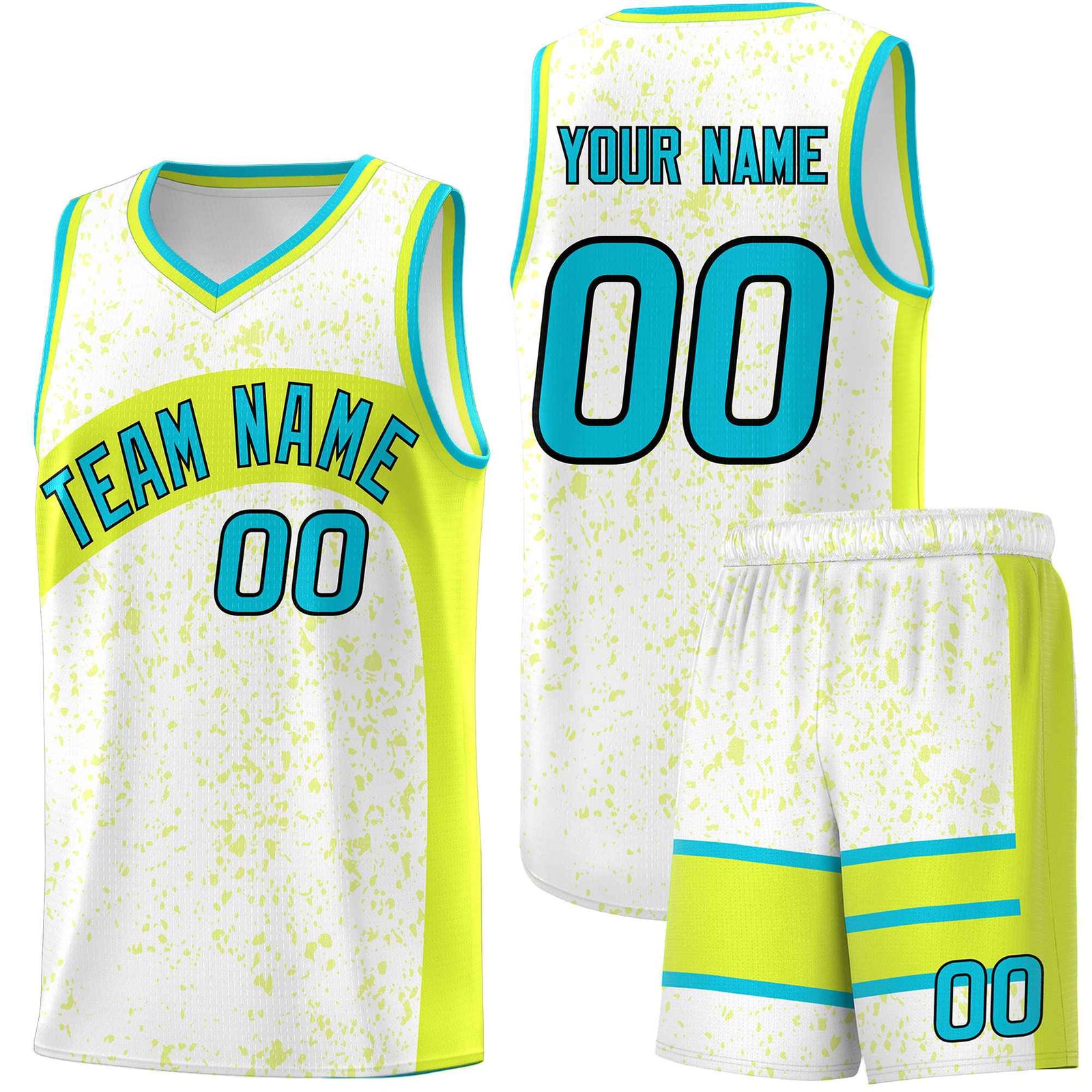 Custom White Fluorescent Green Dot Graffiti Pattern Irregular Team Names Sports Uniform Basketball Jersey| KXKSHOP