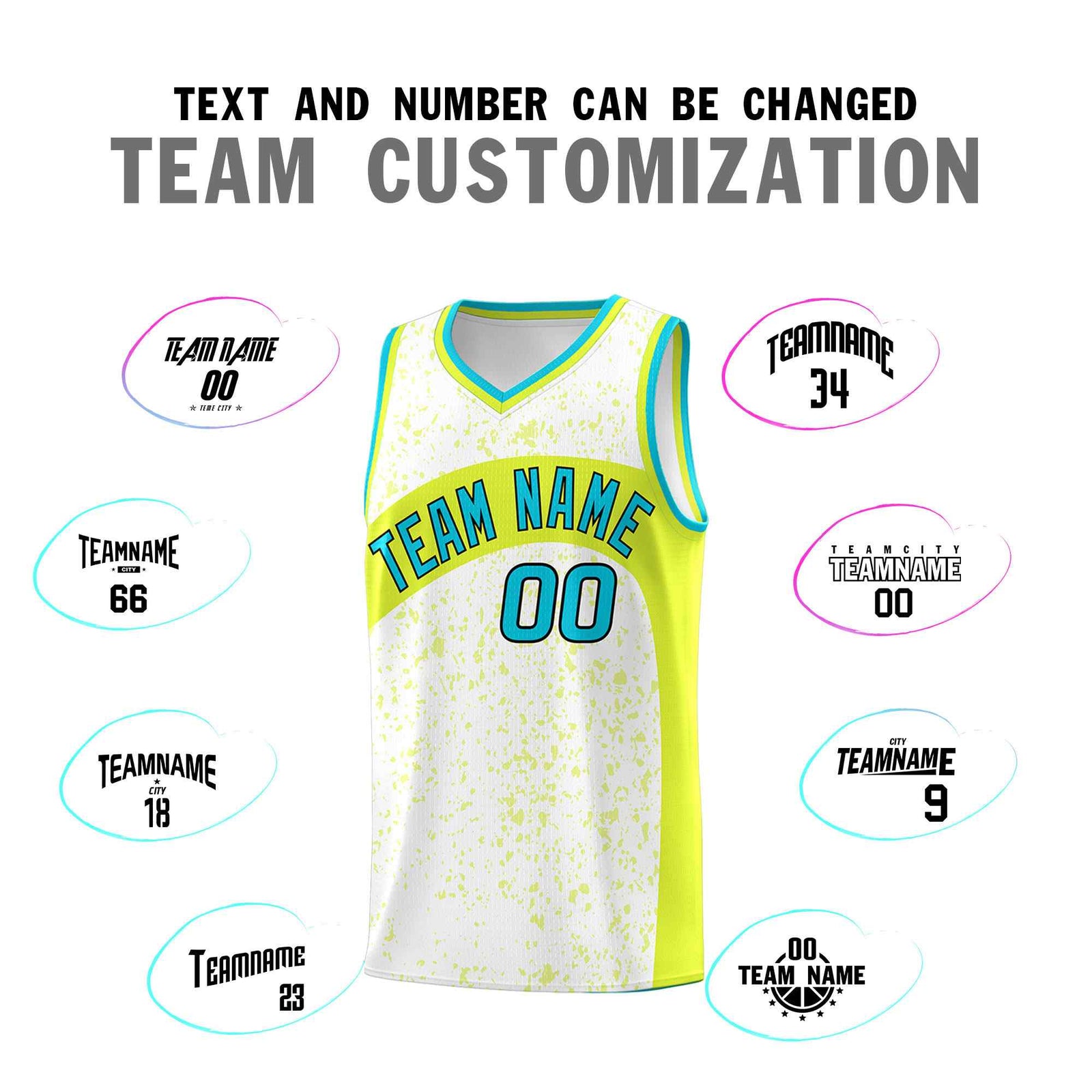 Custom White Fluorescent Green Dot Graffiti Pattern Irregular Team Names Sports Uniform Basketball Jersey