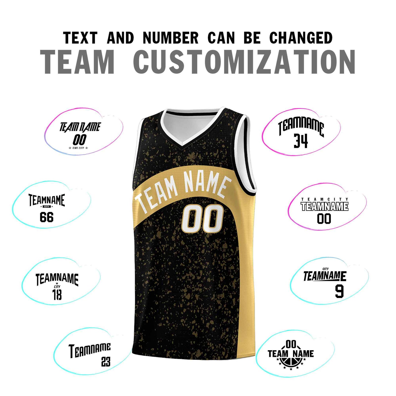 Custom Black Old Gold Dot Graffiti Pattern Irregular Team Names Sports Uniform Basketball Jersey