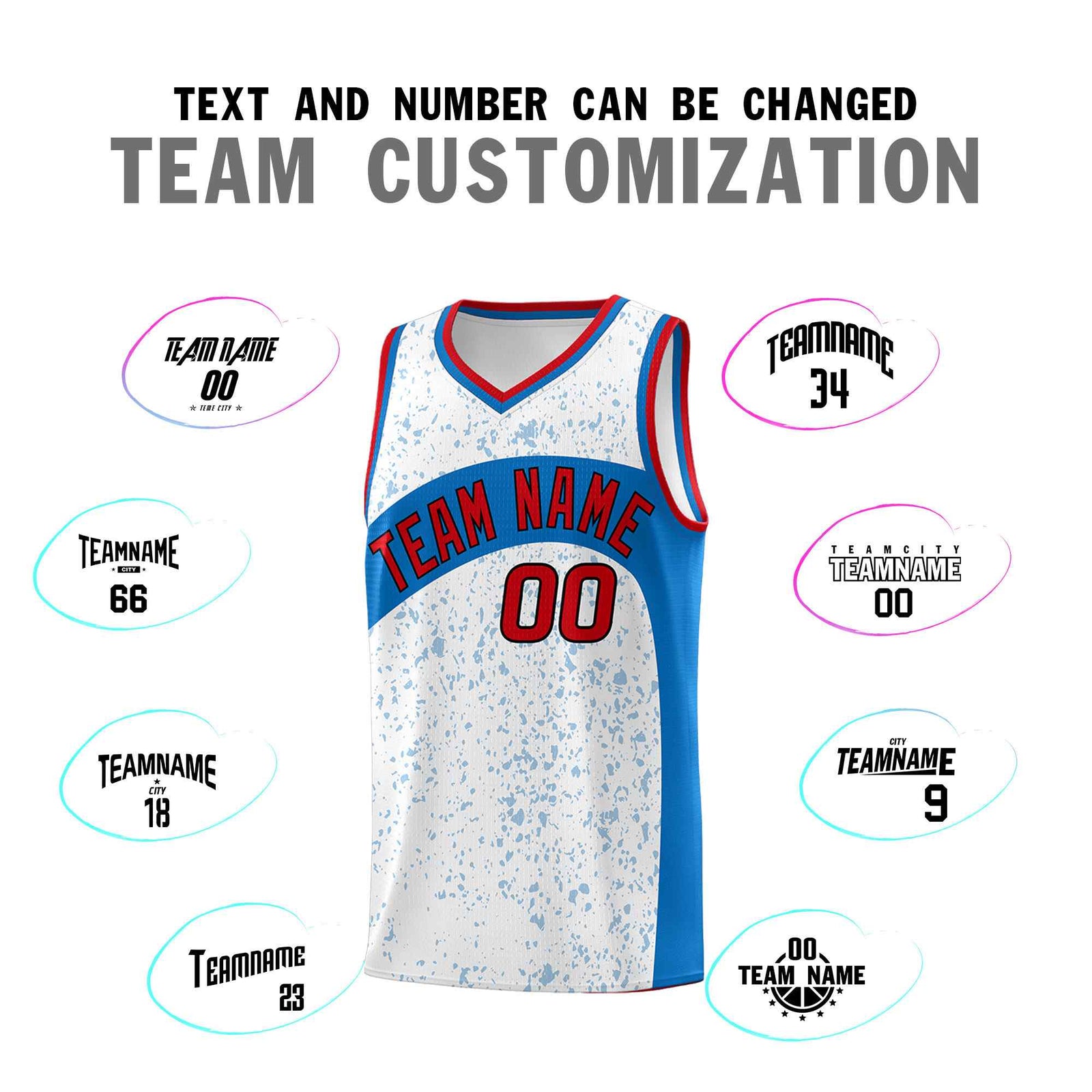 Custom White Royal Dot Graffiti Pattern Irregular Team Names Sports Uniform Basketball Jersey