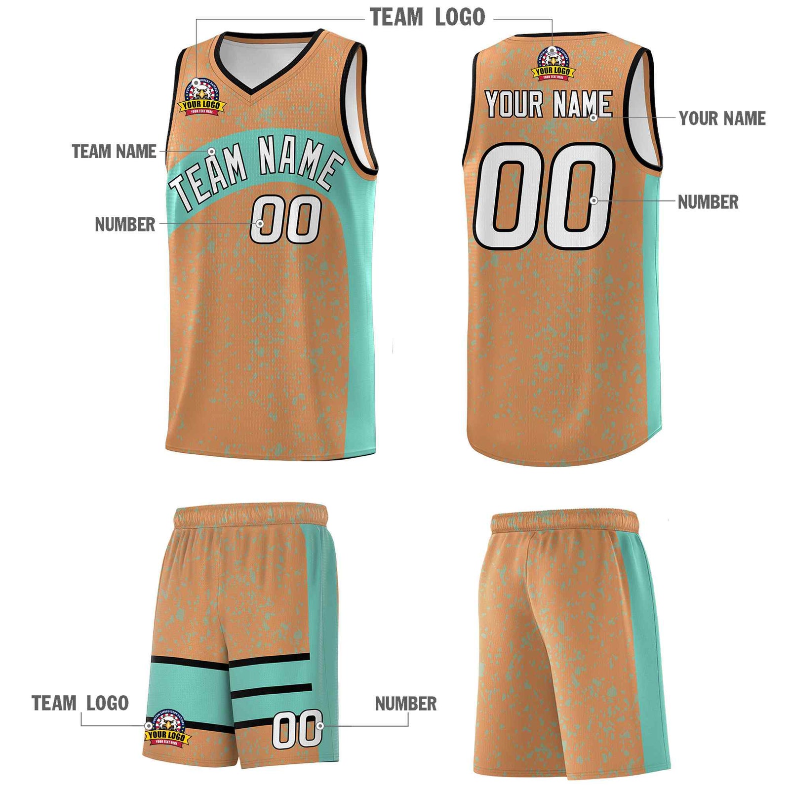 Custom Buckskin Brown Bright Green Dot Graffiti Pattern Irregular Team Names Sports Uniform Basketball Jersey