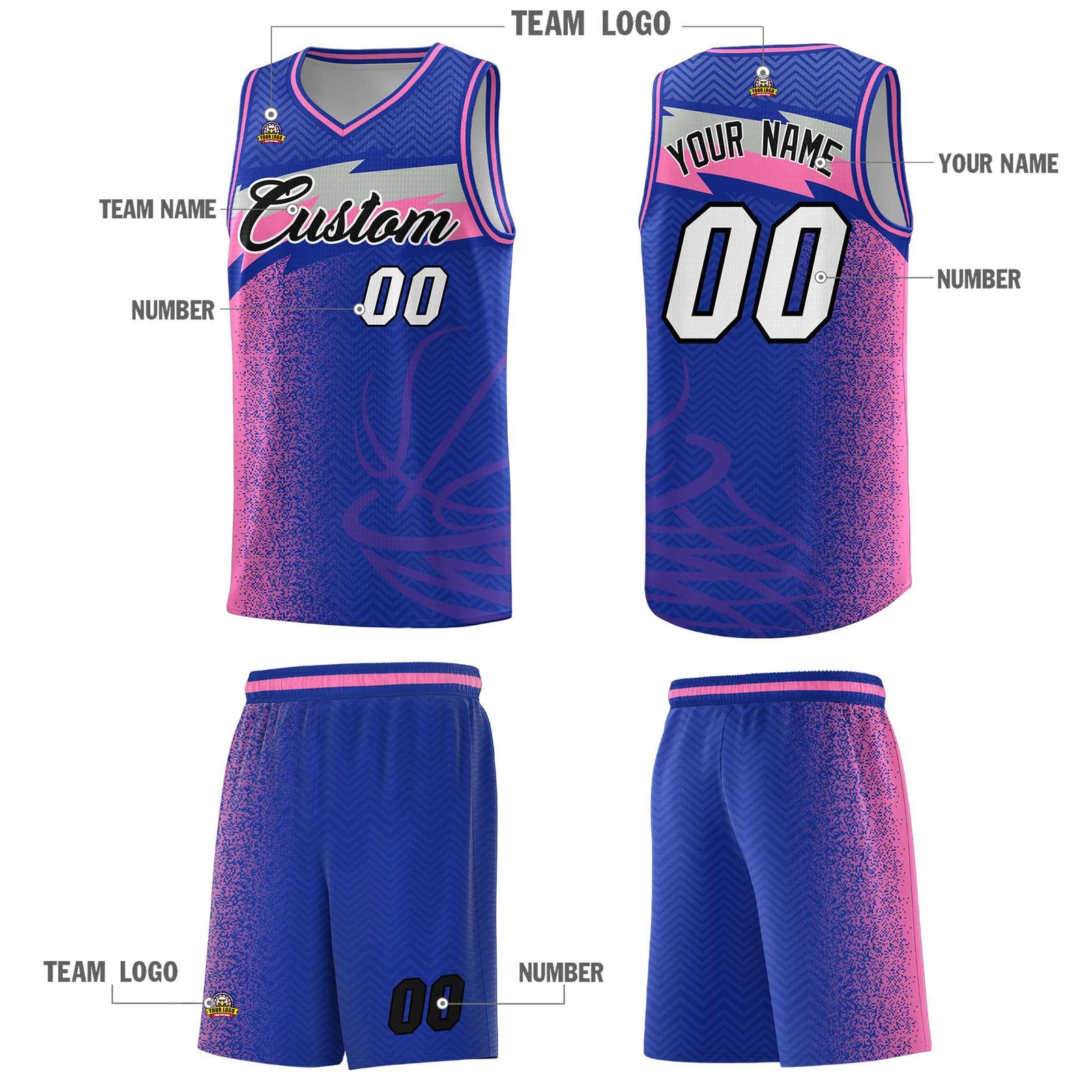Custom Royal Dot Scatter Graffiti Pattern Sports Uniform Basketball Jersey