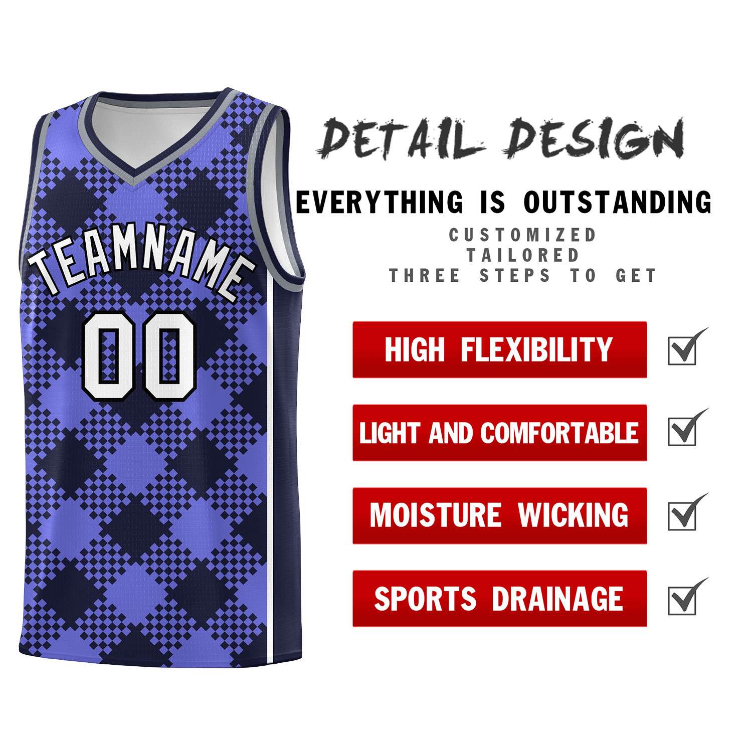Personalized Purple Navy-White Grid Basketball Kits