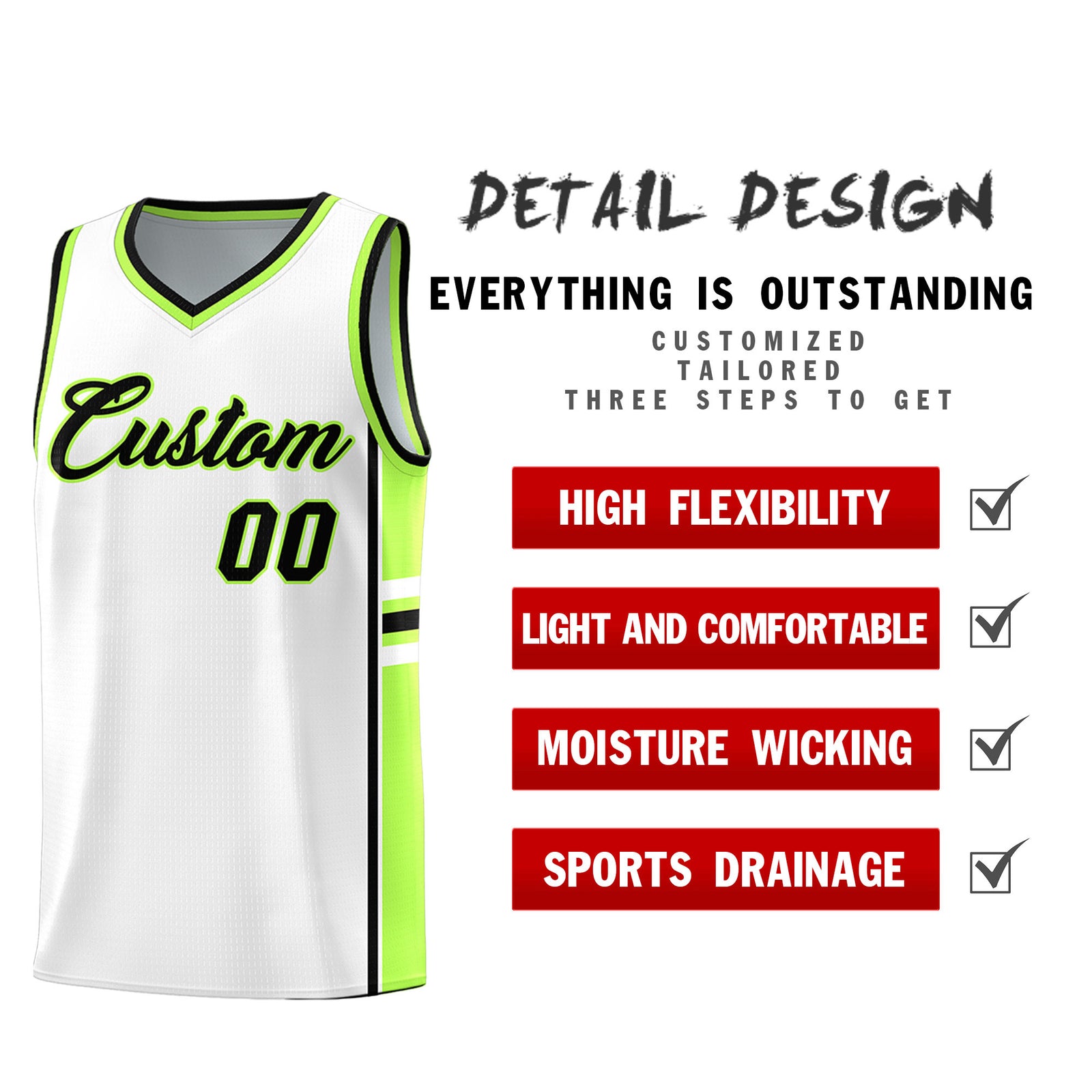 Custom Youth Basketball Jersey - White Fluorescent Green Two-Tone Varsity Jersey Set