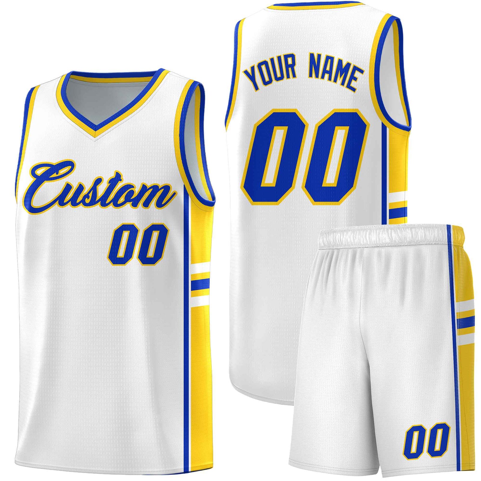Custom Youth Basketball Jersey - White Gold Personalized Varsity Two-Tone Uniform