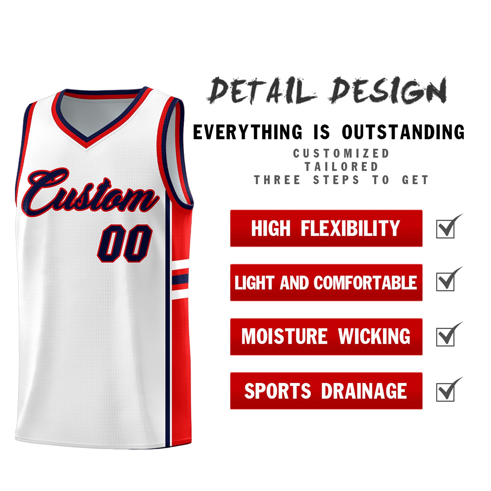 Custom Youth Basketball Jersey - White Red Personalized Varsity Two-Tone Uniform