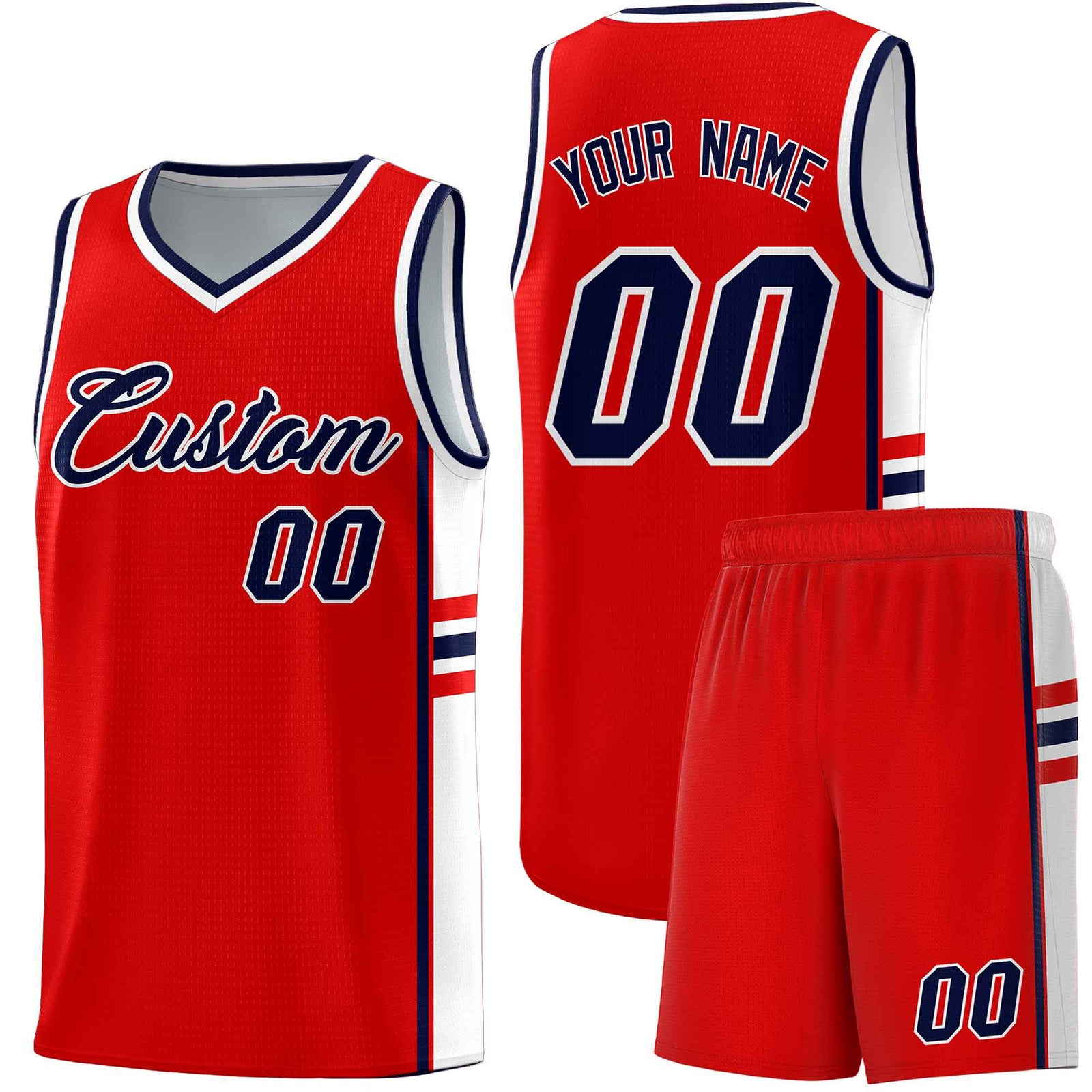 Custom Youth Basketball Jersey - Red White Two-Tone Classic Varsity Uniform