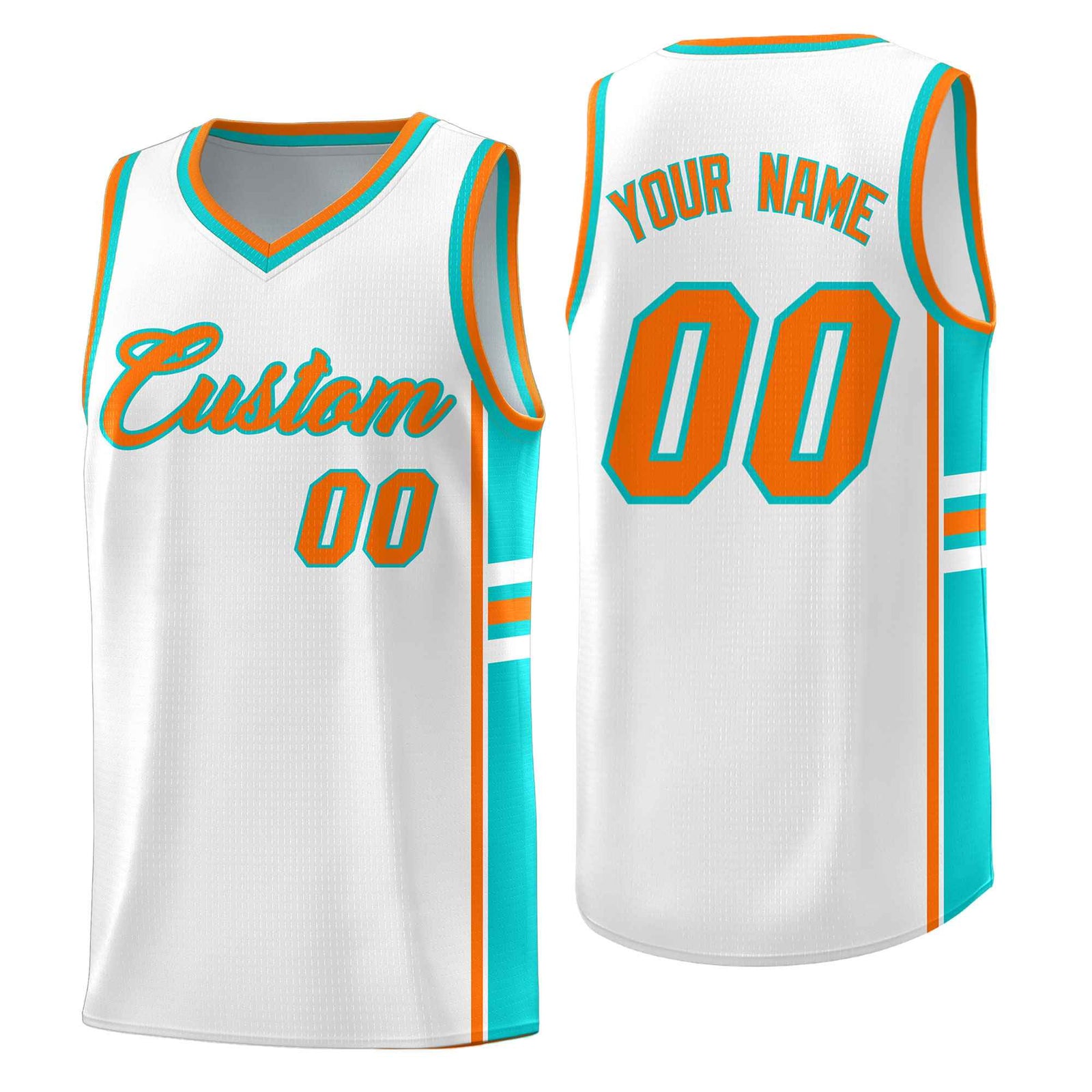 Custom Youth Basketball Jersey - White Aqua Personalized Varsity Two-Tone Uniform