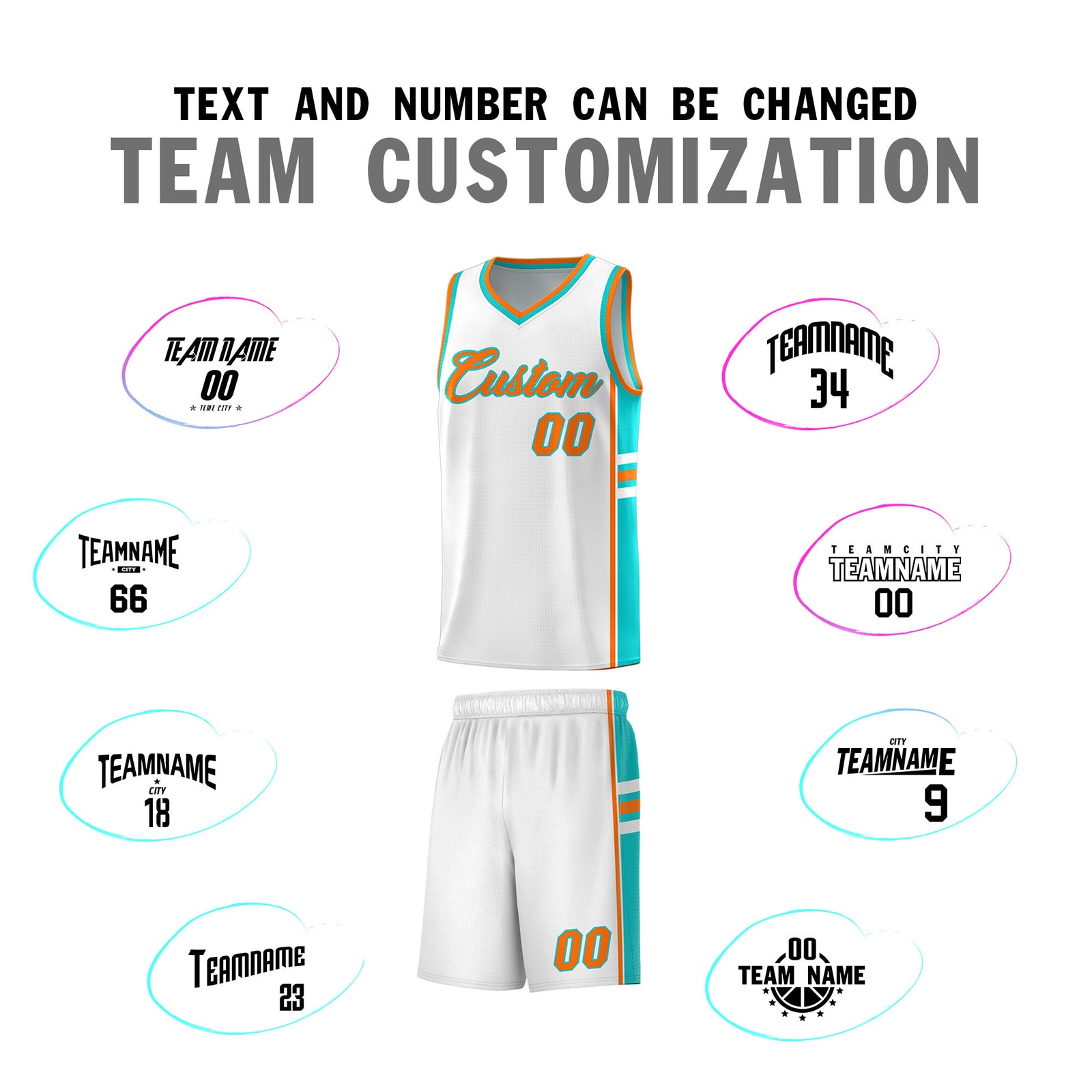 Custom Youth Basketball Jersey - White Aqua Personalized Varsity Two-Tone Uniform