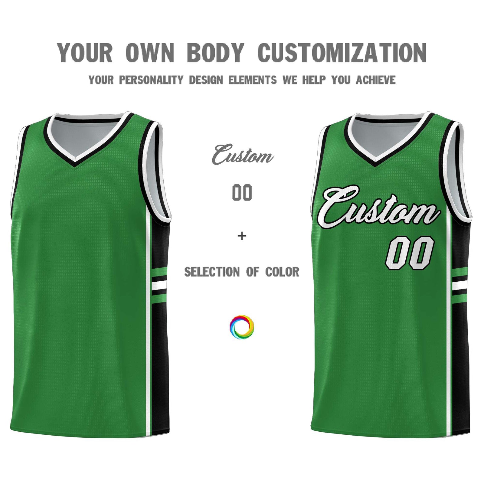 Custom Youth Basketball Jersey - Kelly Green Black Two-Tone Varsity Jersey Set