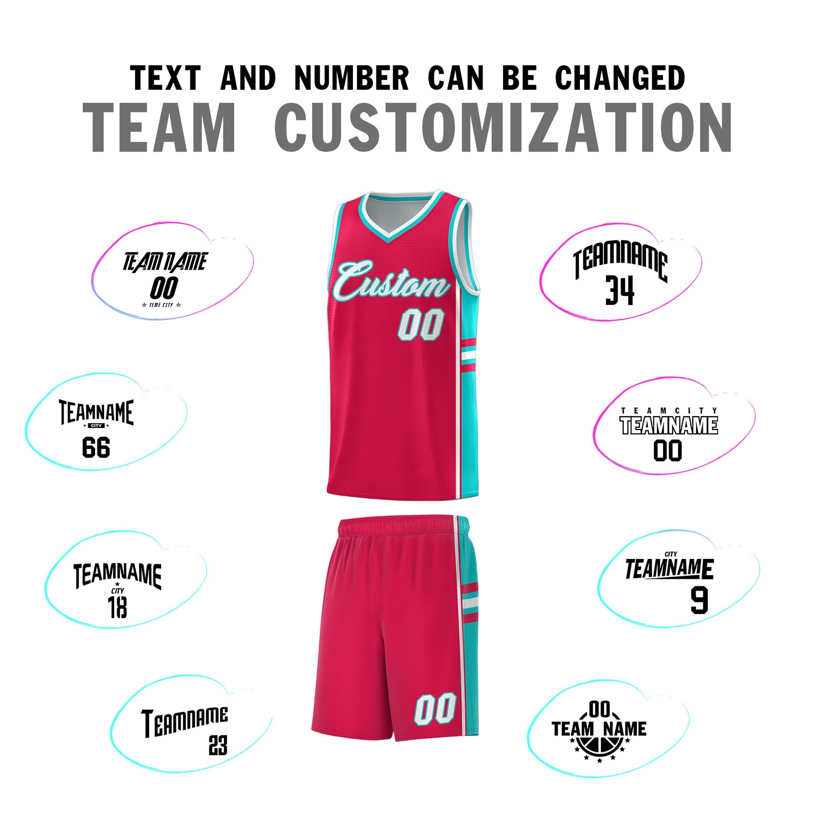 Custom Youth Basketball Jersey - Red Aqua Two-Tone Varsity Jersey Set