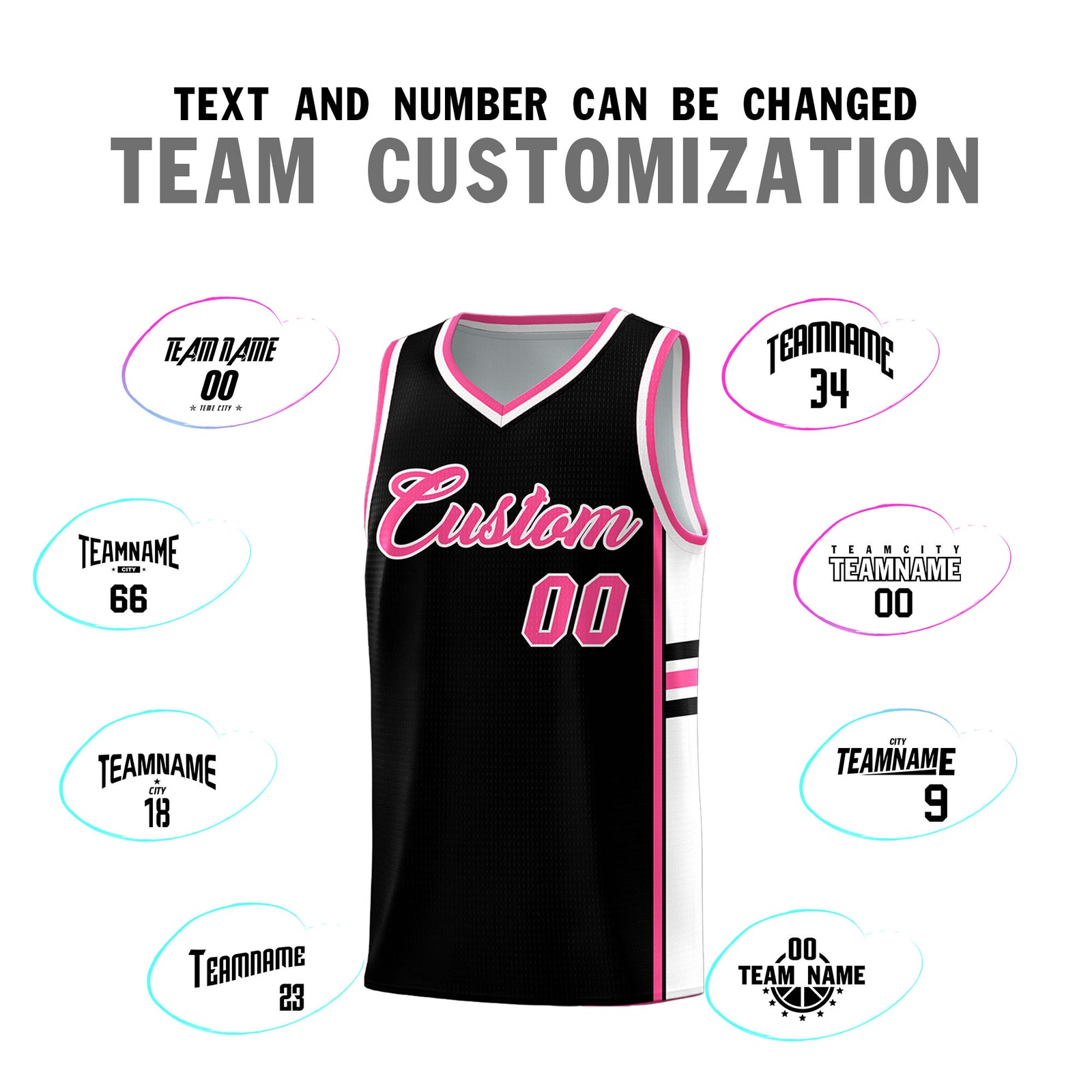 Custom Youth Basketball Jersey - Black Pink Two-Tone Classic Varsity Uniform