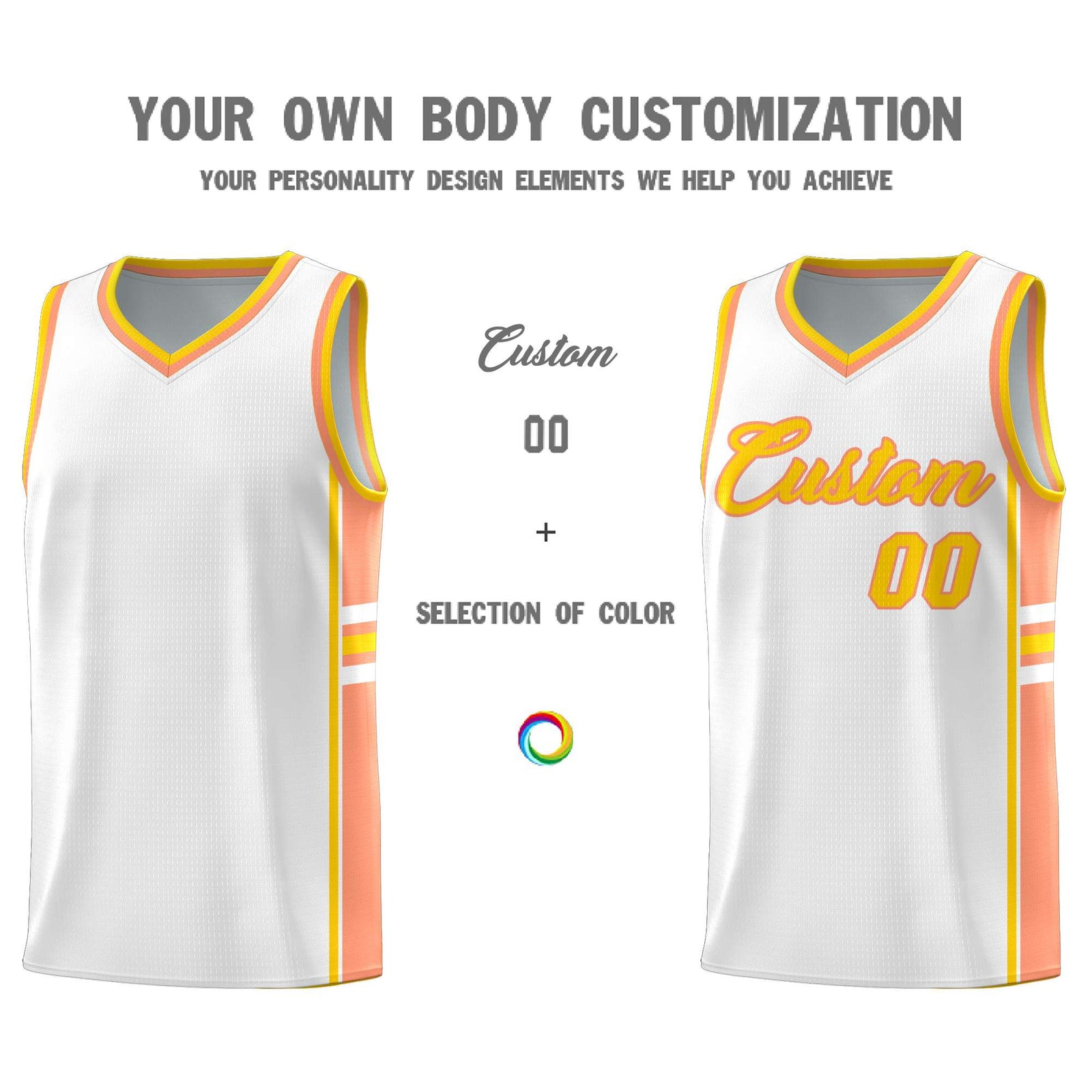 Custom Youth Basketball Jersey - White Light Orange Two-Tone Varsity Jersey Set