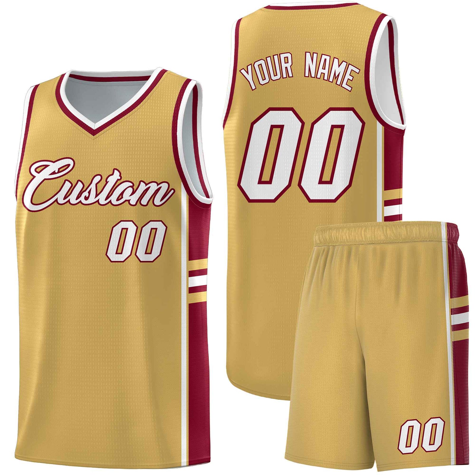 Custom Youth Basketball Jersey - Old Gold Crimson Two-Tone Classic Varsity Uniform