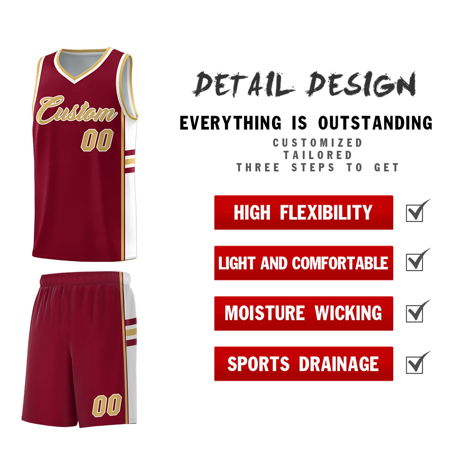 Custom Youth Basketball Jersey - Crimson Old Gold Personalized Varsity Two-Tone Uniform