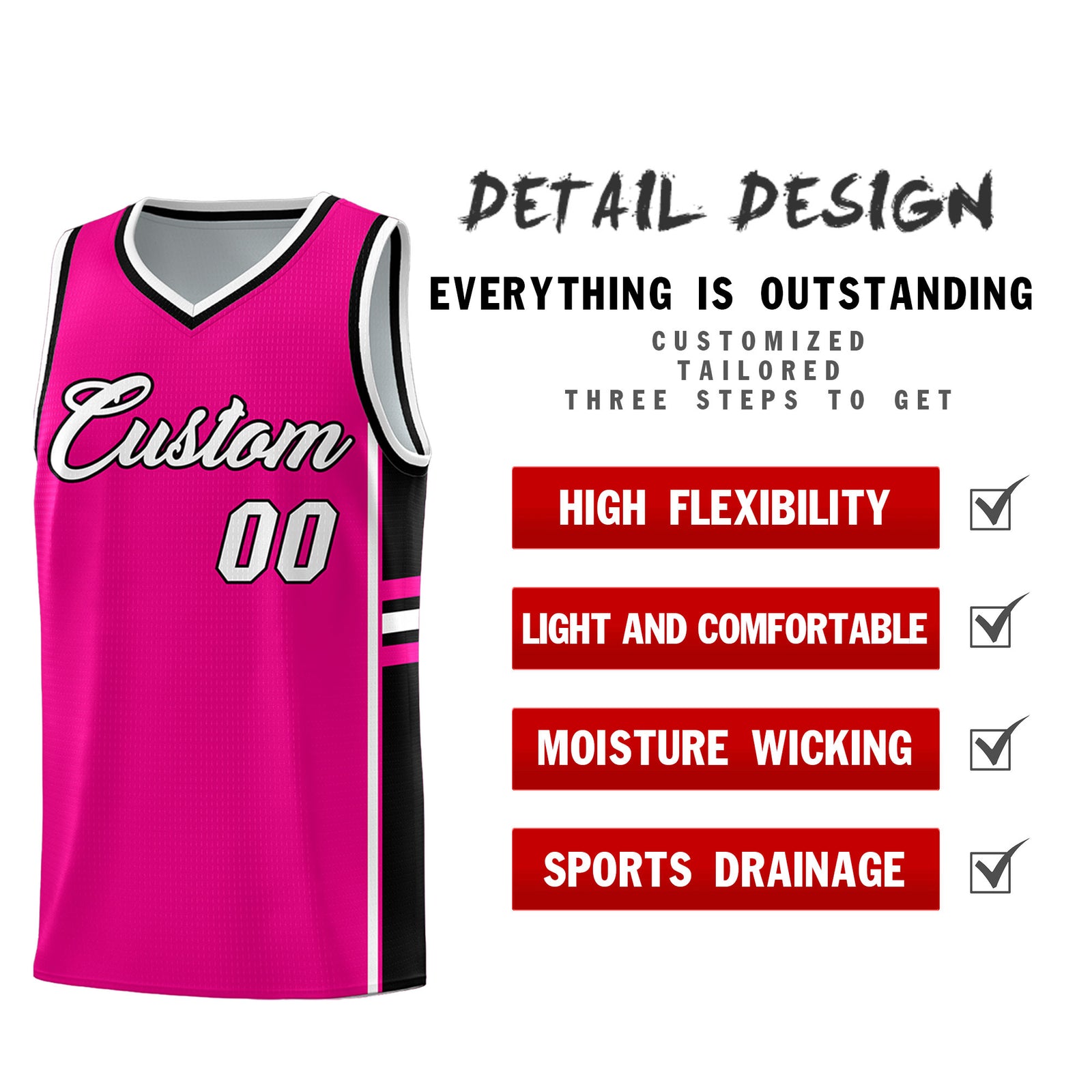 Custom Youth Basketball Jersey - Pink Black Personalized Varsity Two-Tone Uniform