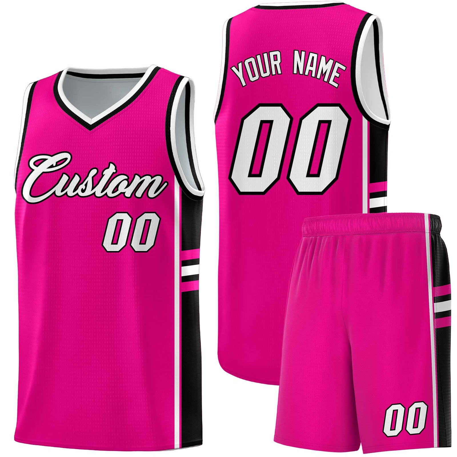 Custom Youth Basketball Jersey - Pink Black Personalized Varsity Two-Tone Uniform