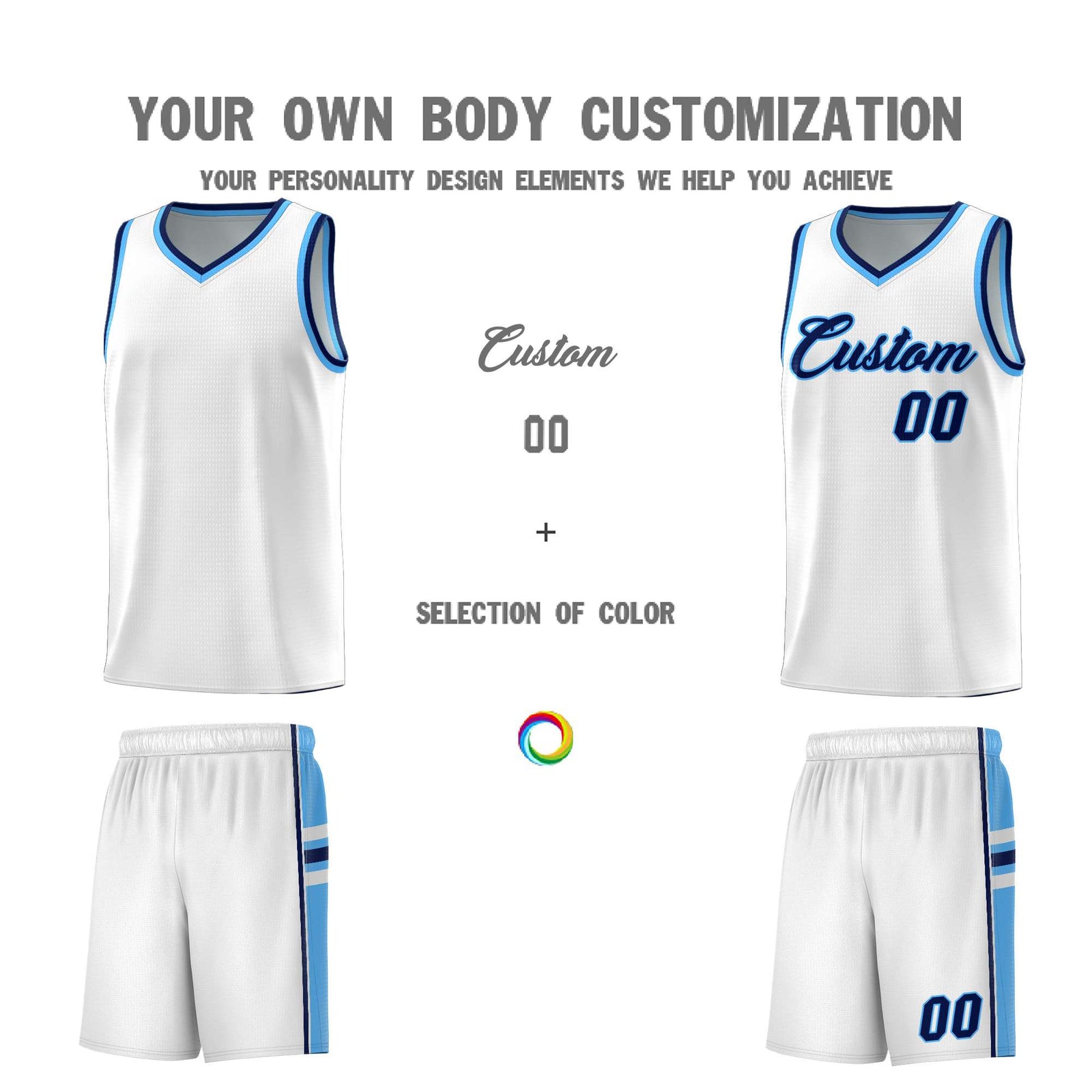 Custom Youth Basketball Jersey - White Powder Blue Two-Tone Varsity Jersey Set