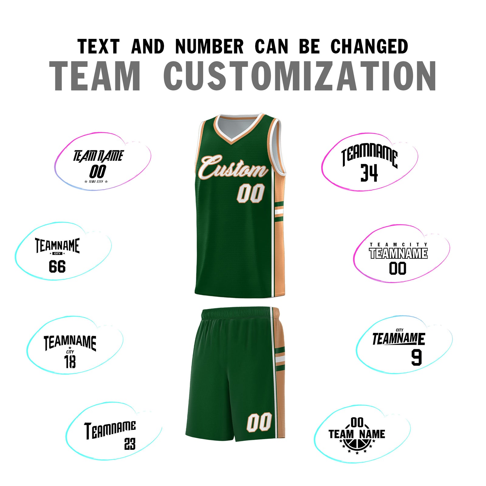 Custom Youth Basketball Jersey - Green Buckskin Brown Two-Tone Classic Varsity Uniform