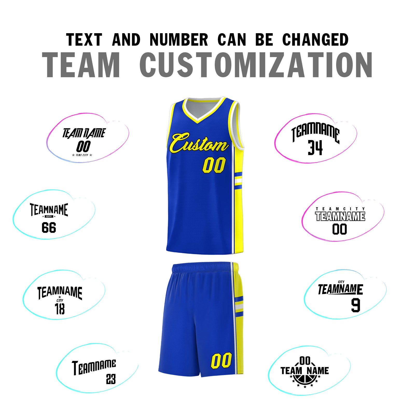 Custom Youth Basketball Jersey - Royal Fluorescent Yellow Two-Tone Classic Varsity Uniform