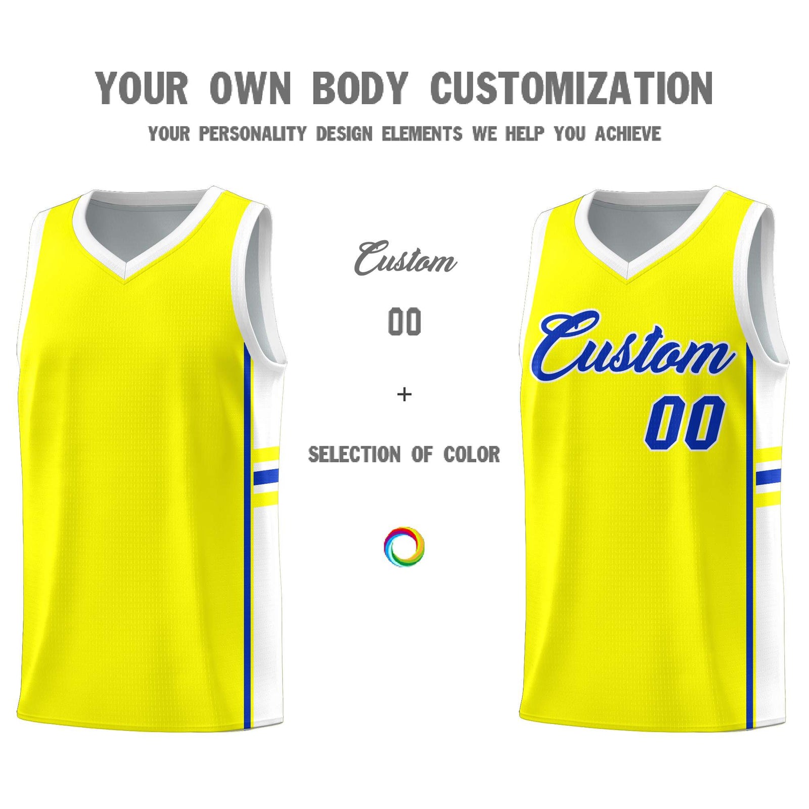 Custom Youth Basketball Jersey - Fluorescent Yellow White Two-Tone Classic Varsity Uniform