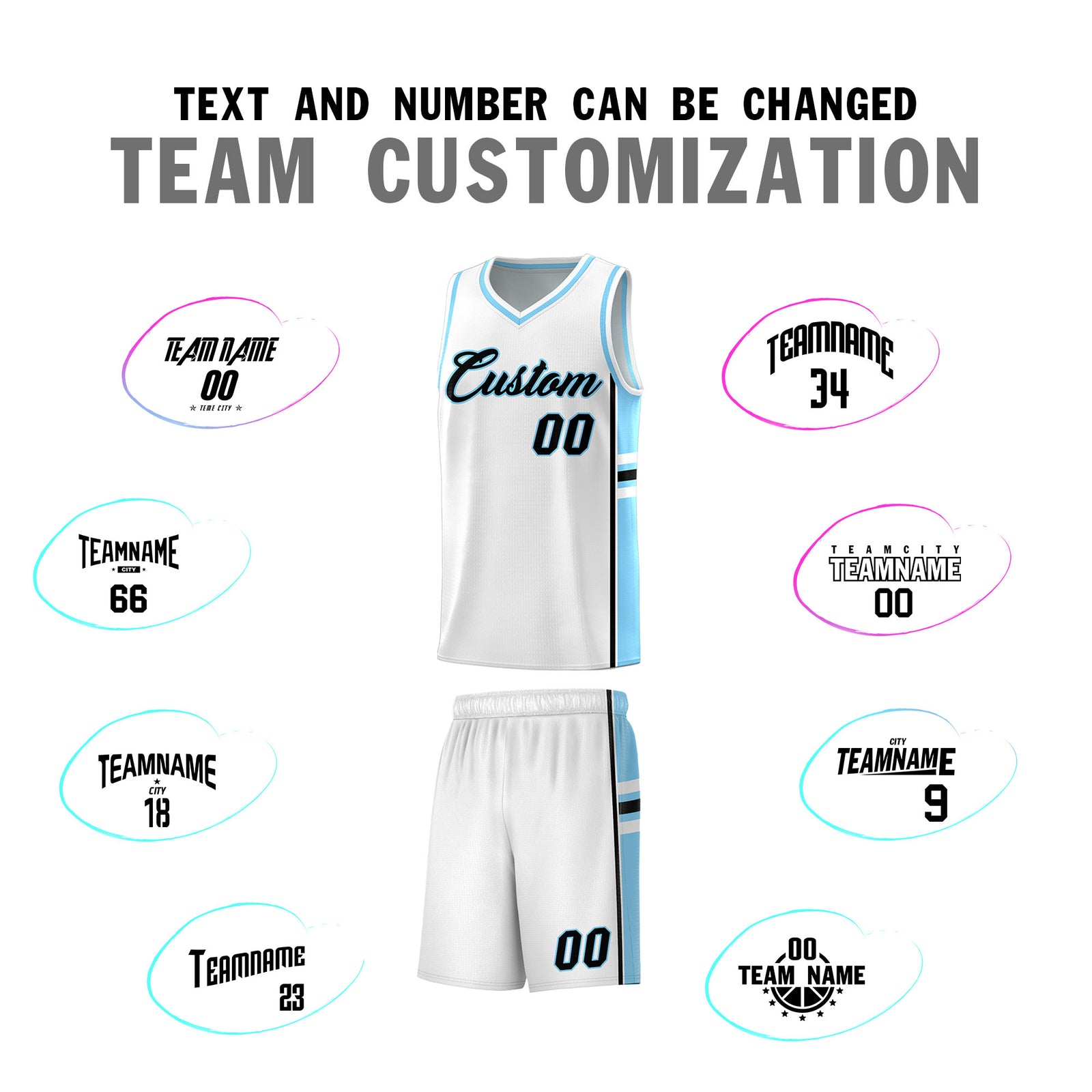 Custom Youth Basketball Jersey - White Light Blue Two-Tone Varsity Jersey Set