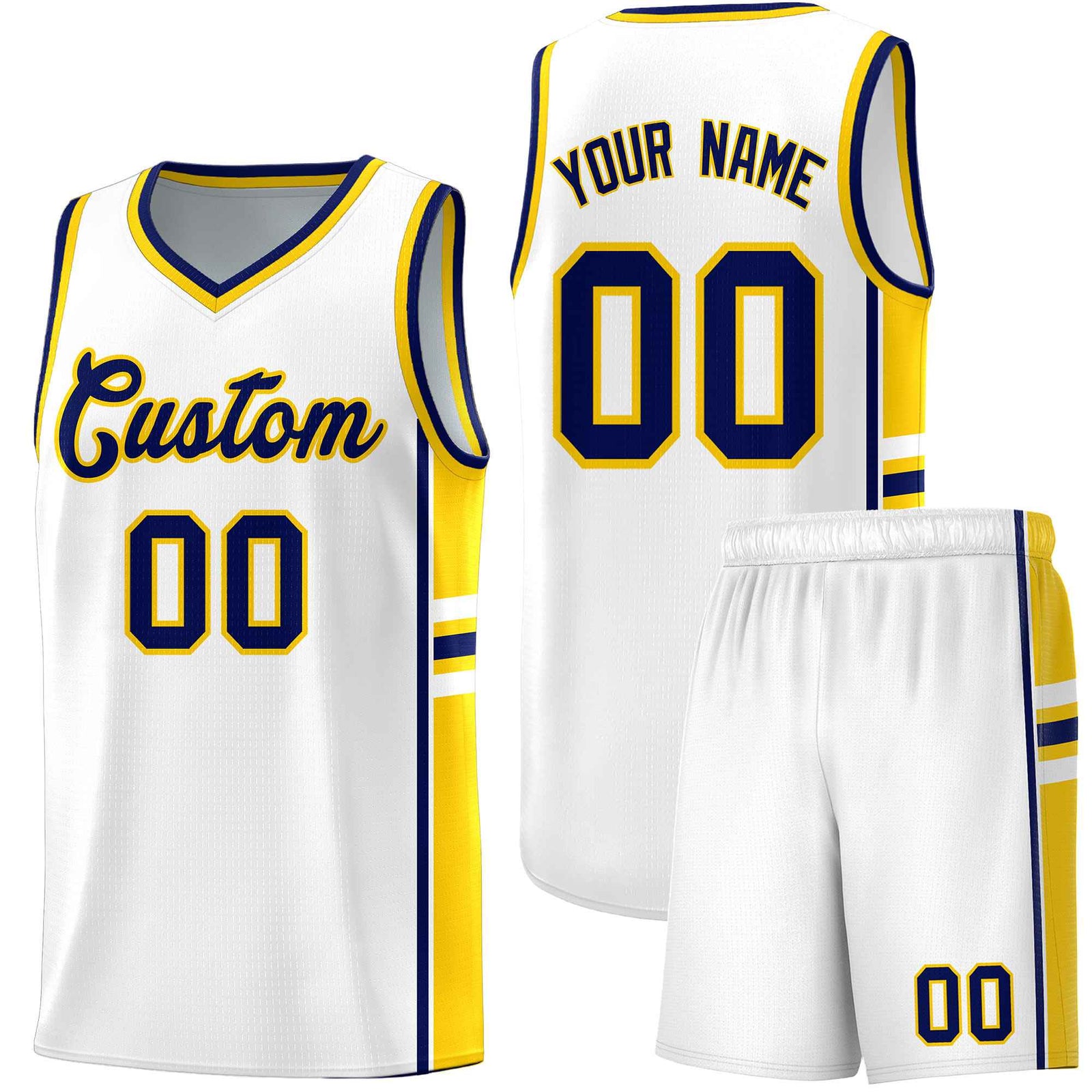 Custom Youth Basketball Jersey - White Gold Personalized Varsity Two-Tone Uniform