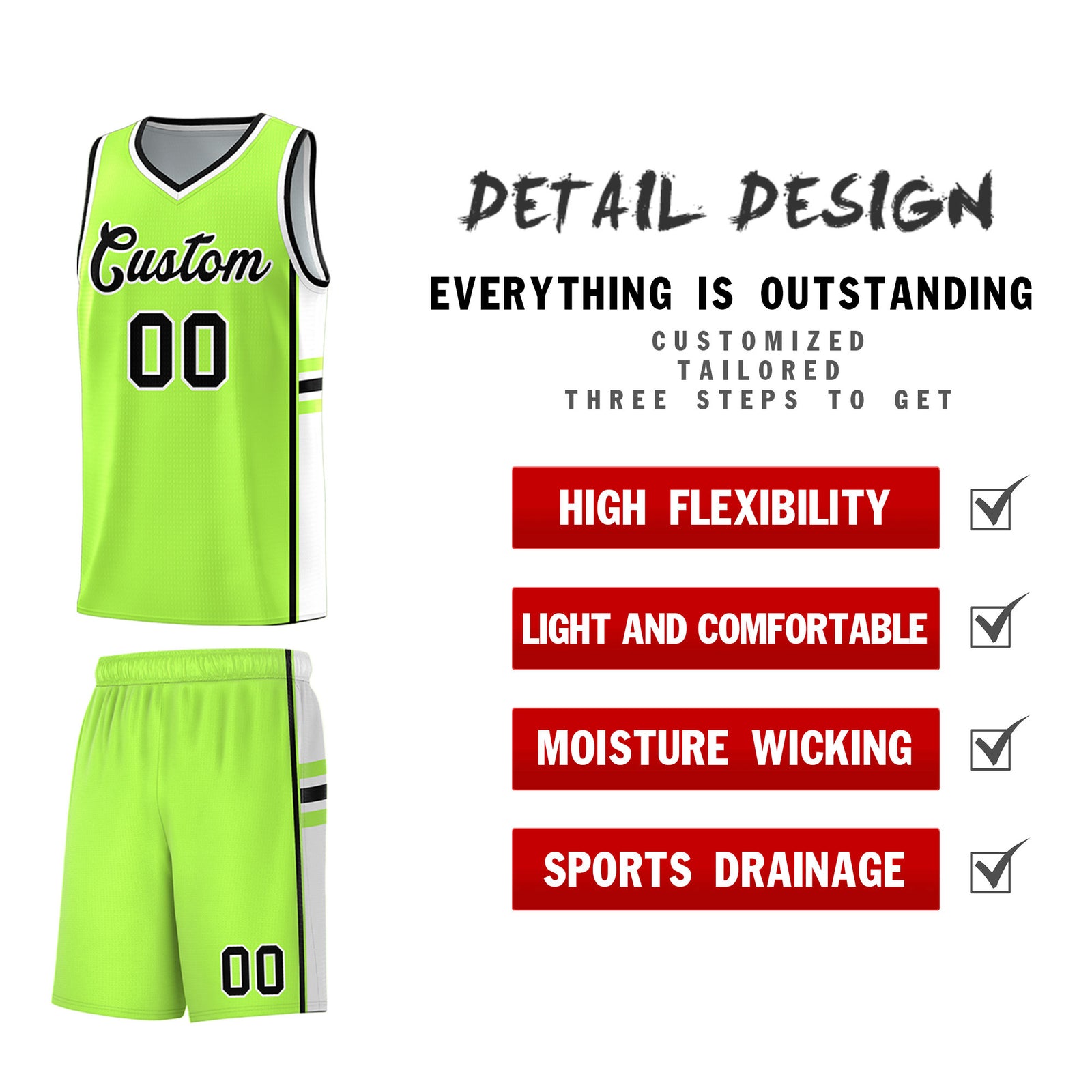 Custom Youth Basketball Jersey - Fluorescent Green White Two-Tone Varsity Jersey Set