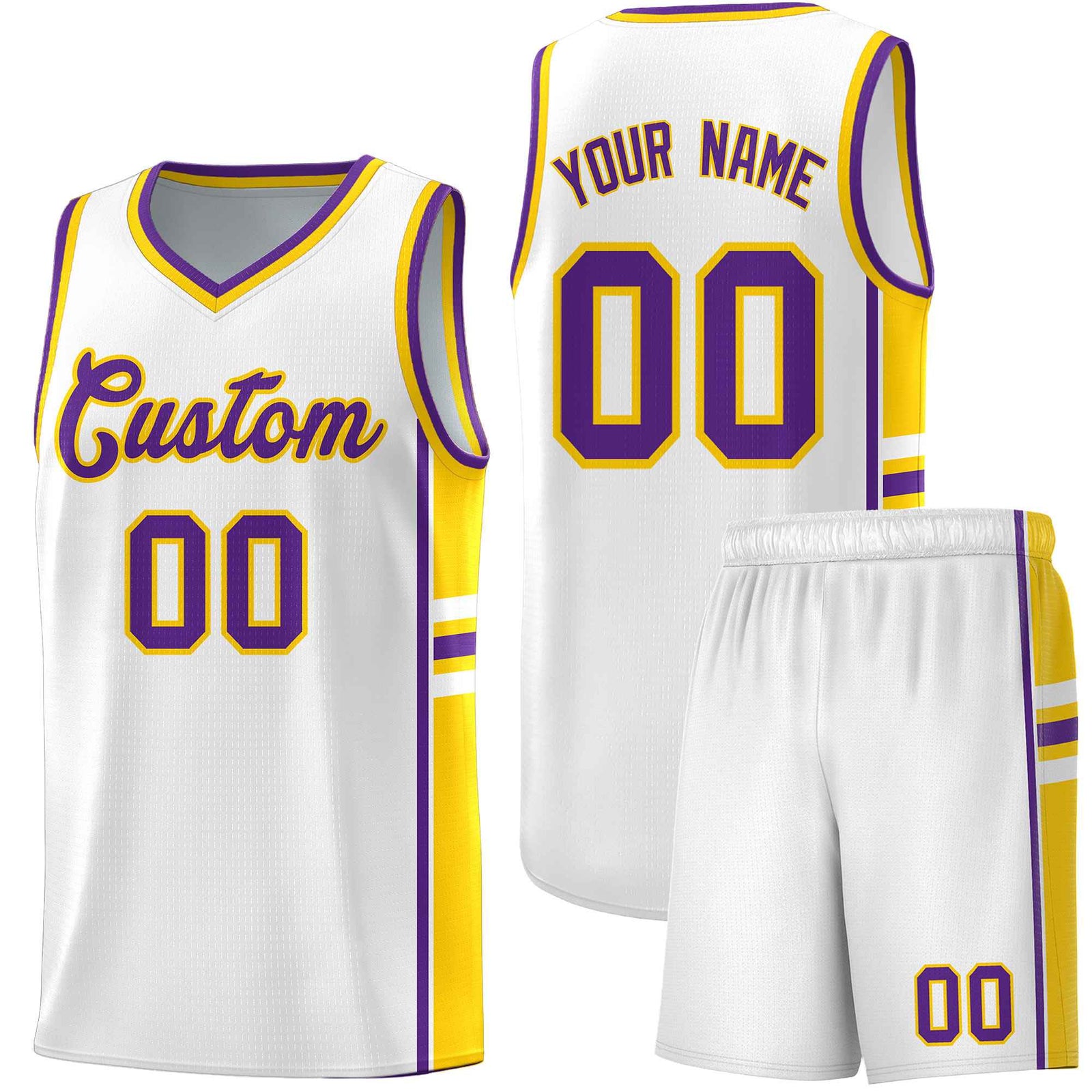 Custom Youth Basketball Jersey - White Gold Personalized Varsity Two-Tone Uniform