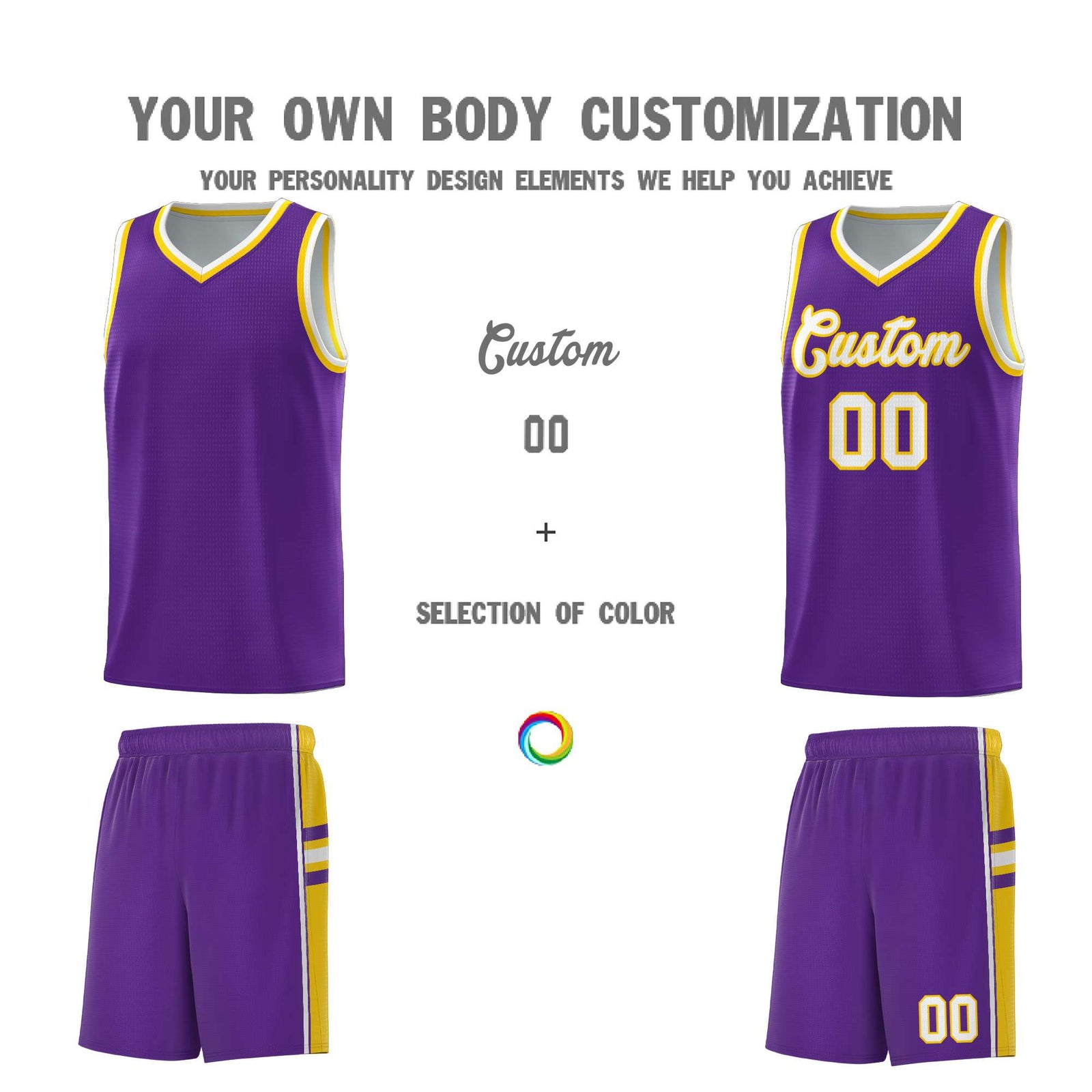 Custom Youth Basketball Jersey - Purple Gold Two-Tone Varsity Jersey Set