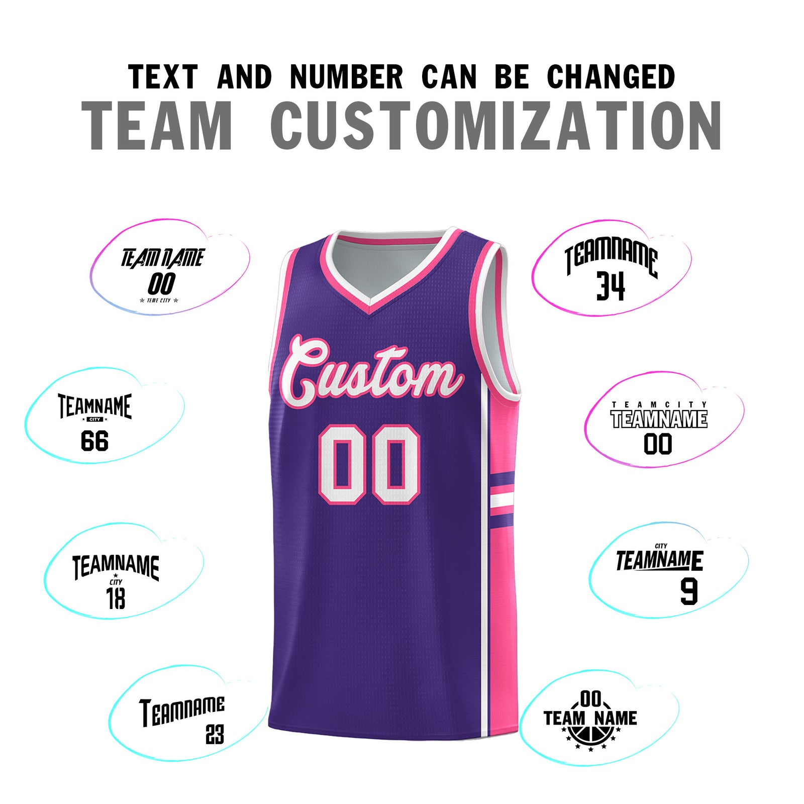 Custom Youth Basketball Jersey - Purple Pink Two-Tone Classic Varsity Uniform