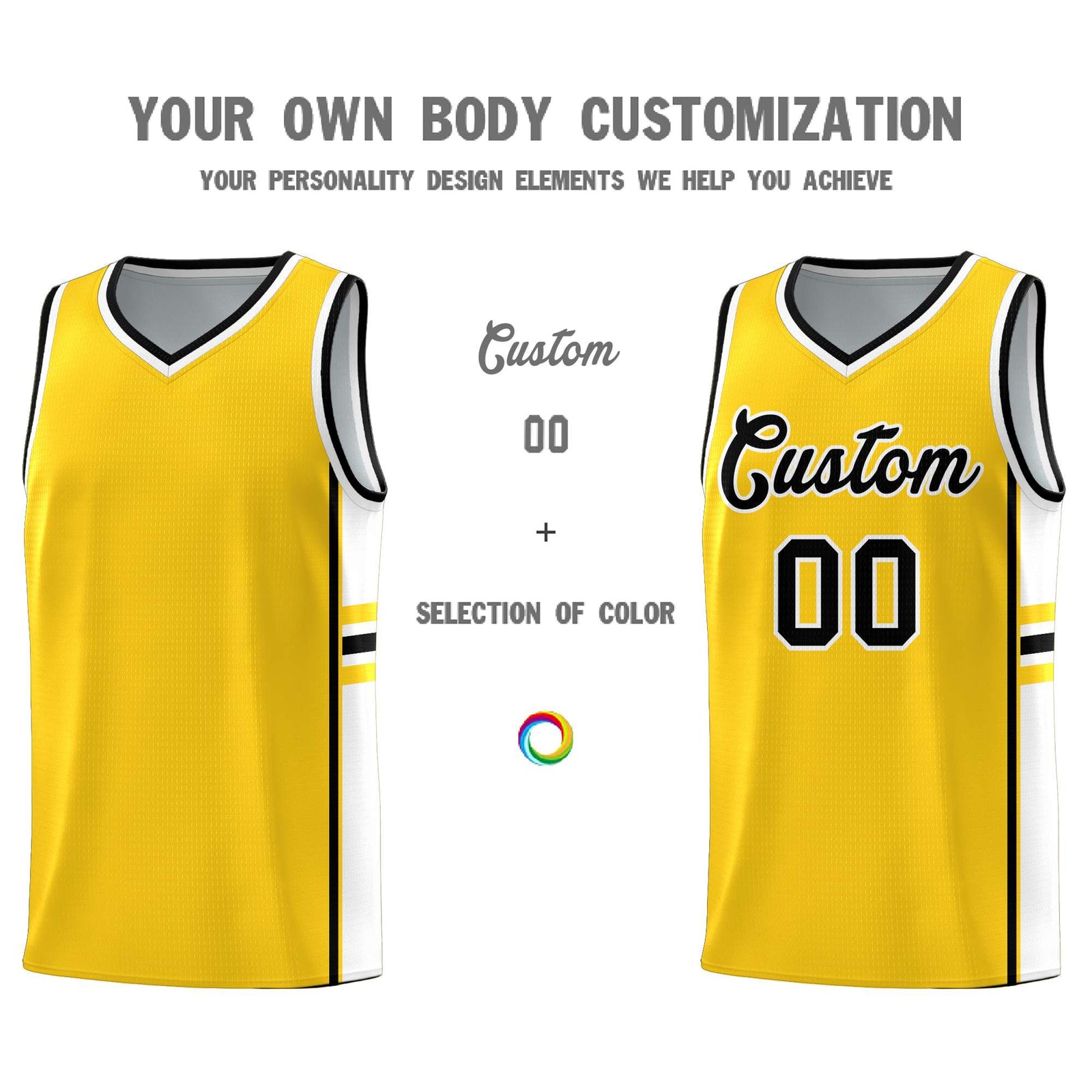 Custom Youth Basketball Jersey - Gold White Two-Tone Classic Varsity Uniform