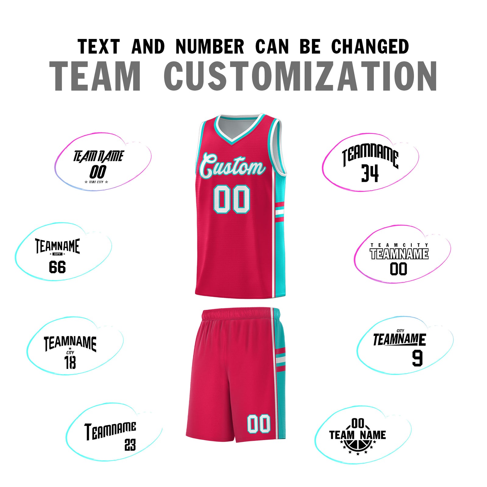 Custom Youth Basketball Jersey - Red Aqua Two-Tone Varsity Jersey Set
