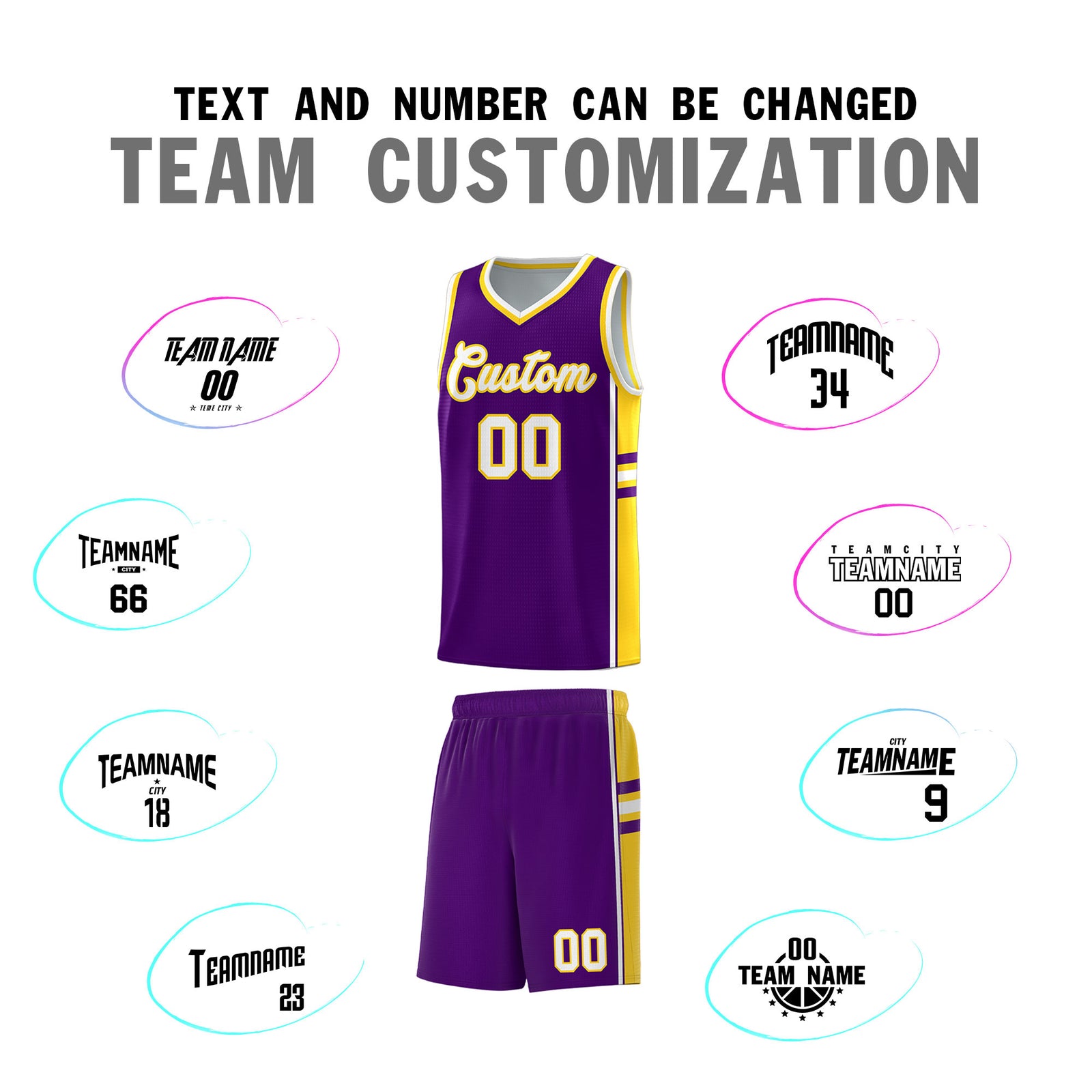 Custom Youth Basketball Jersey - Purple Gold Two-Tone Varsity Jersey Set
