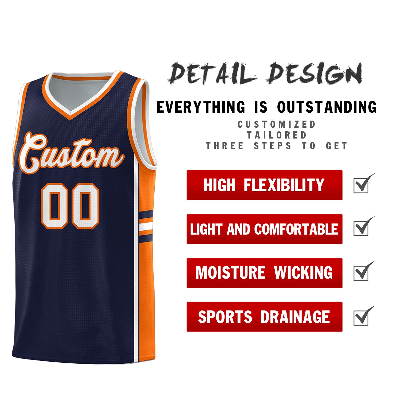 Custom Youth Basketball Jersey - Navy Orange Two-Tone Classic Varsity Uniform