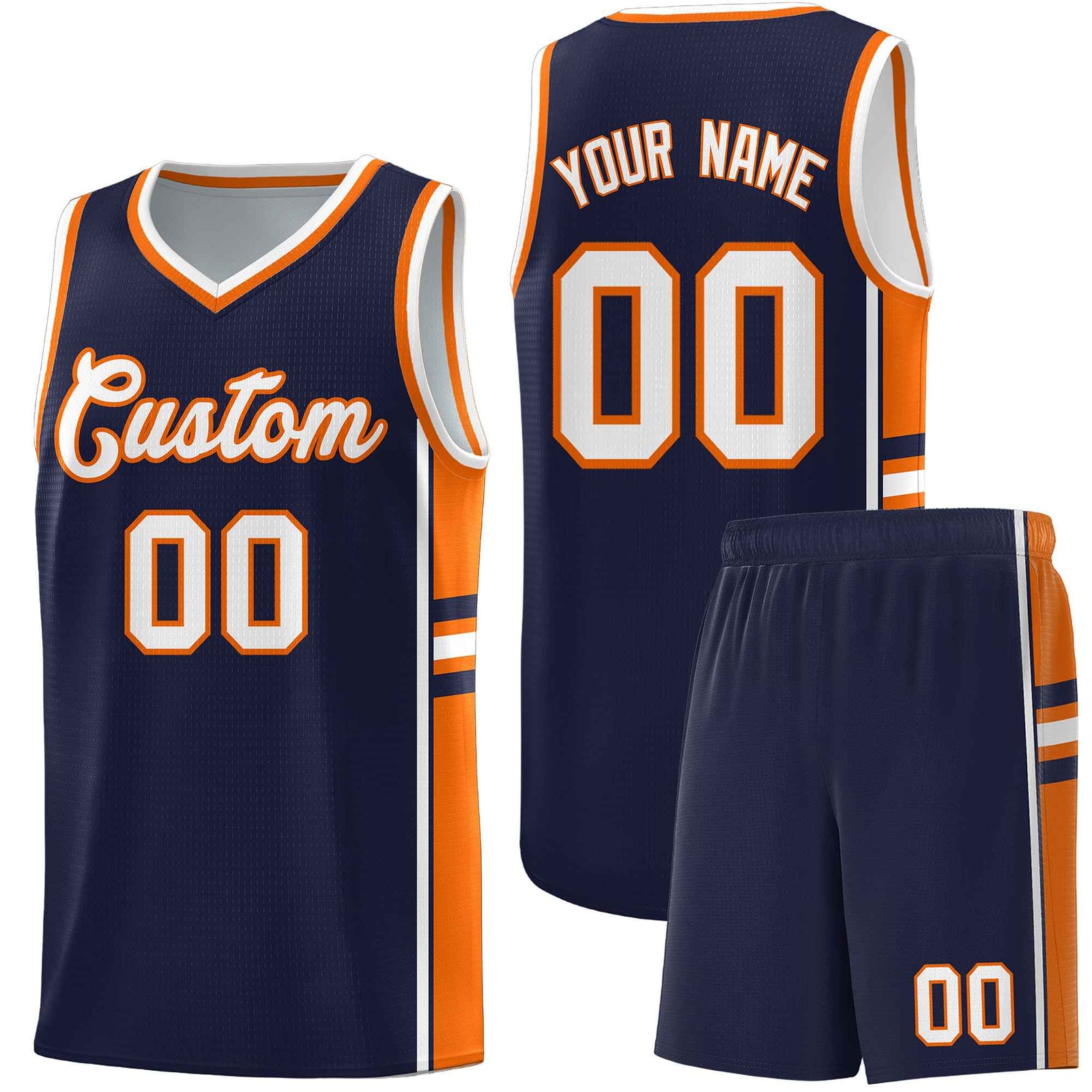 Custom Youth Basketball Jersey - Navy Orange Two-Tone Classic Varsity Uniform