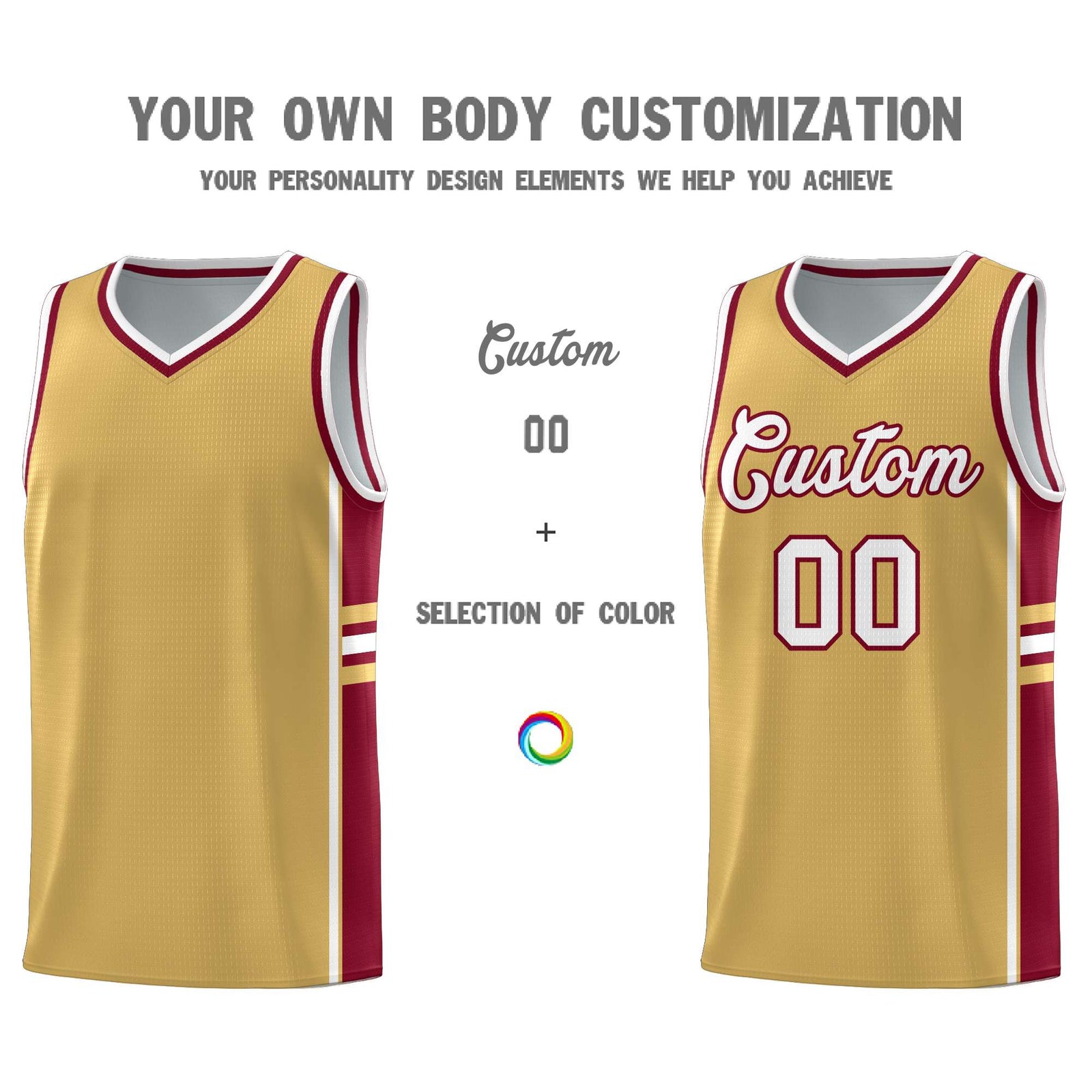 Custom Youth Basketball Jersey - Old Gold Crimson Two-Tone Classic Varsity Uniform