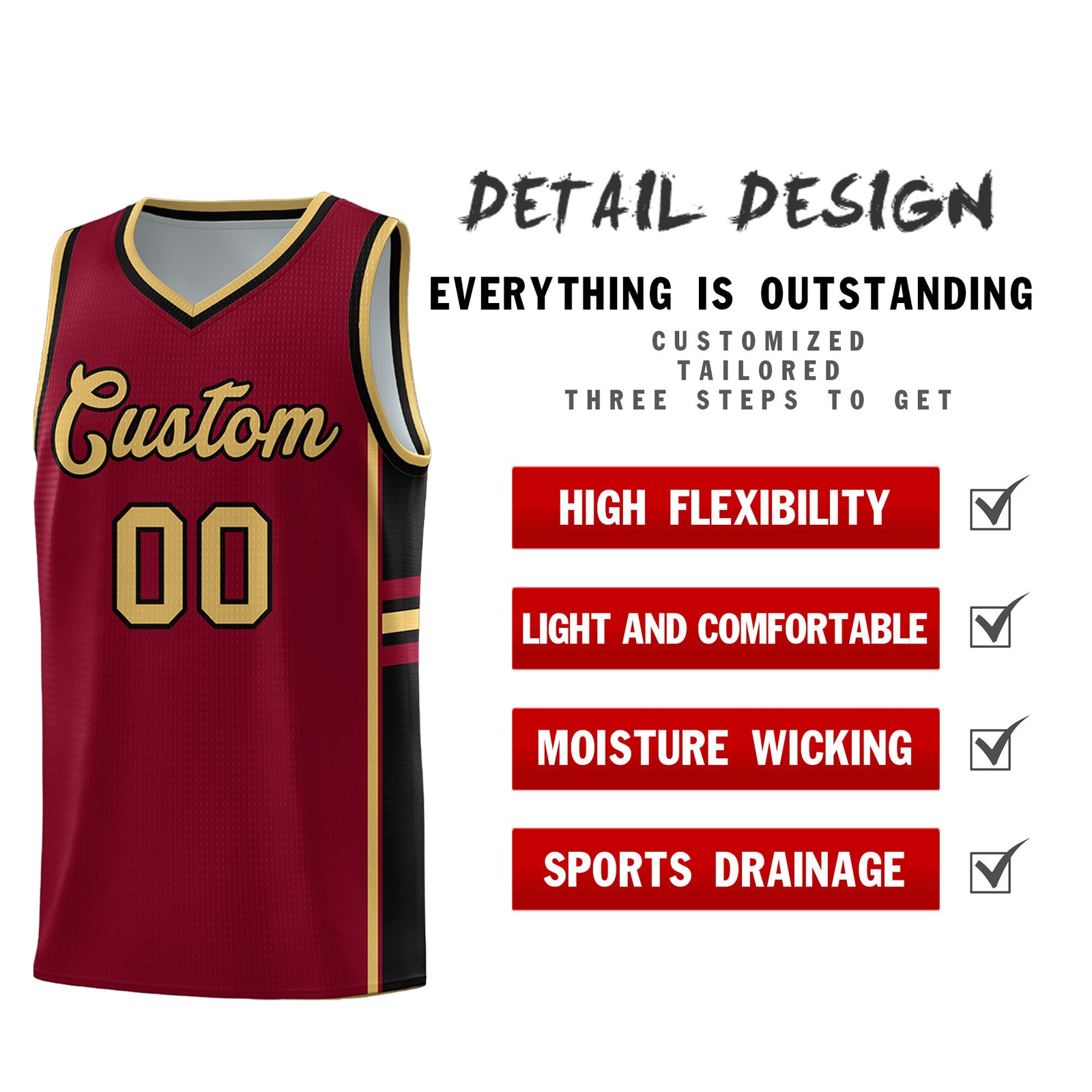 Custom Youth Basketball Jersey - Crimson Black Personalized Varsity Two-Tone Uniform