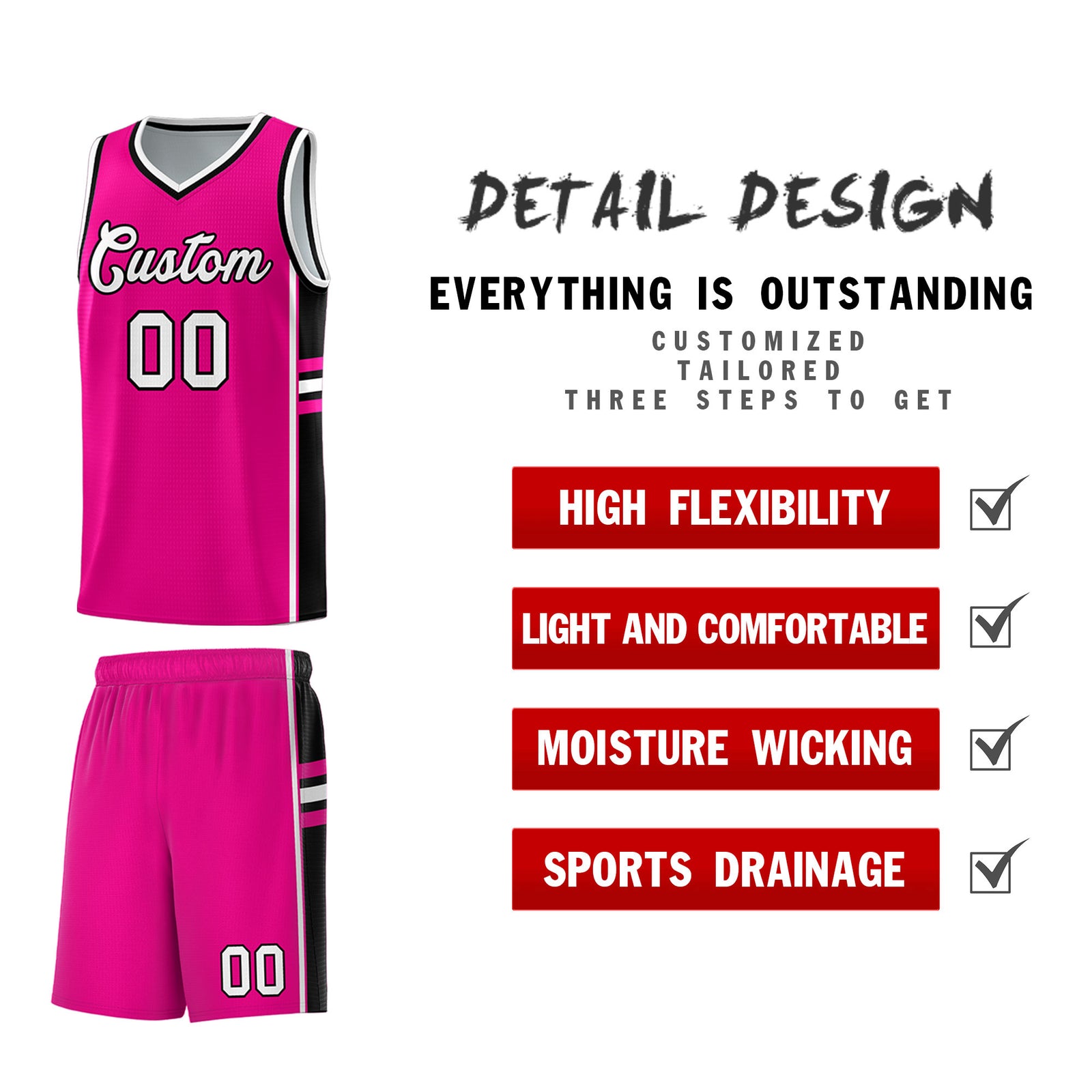 Custom Youth Basketball Jersey - Pink Black Personalized Varsity Two-Tone Uniform