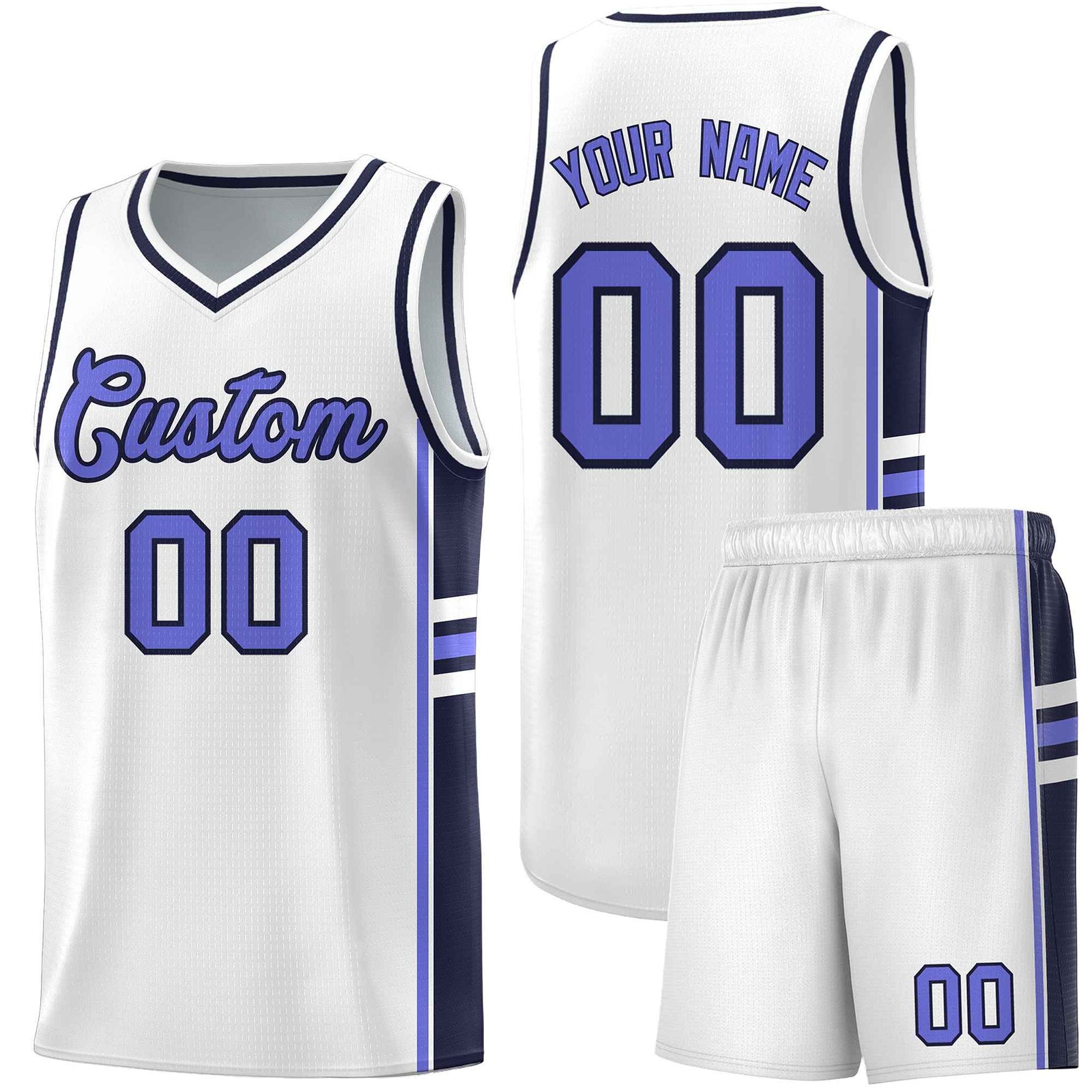 Custom Youth Basketball Jersey - White Navy Two-Tone Varsity Jersey Set