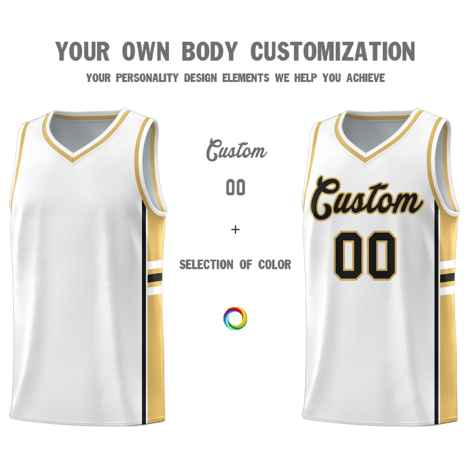 Custom Youth Basketball Jersey - White Old Gold Two-Tone Varsity Jersey Set