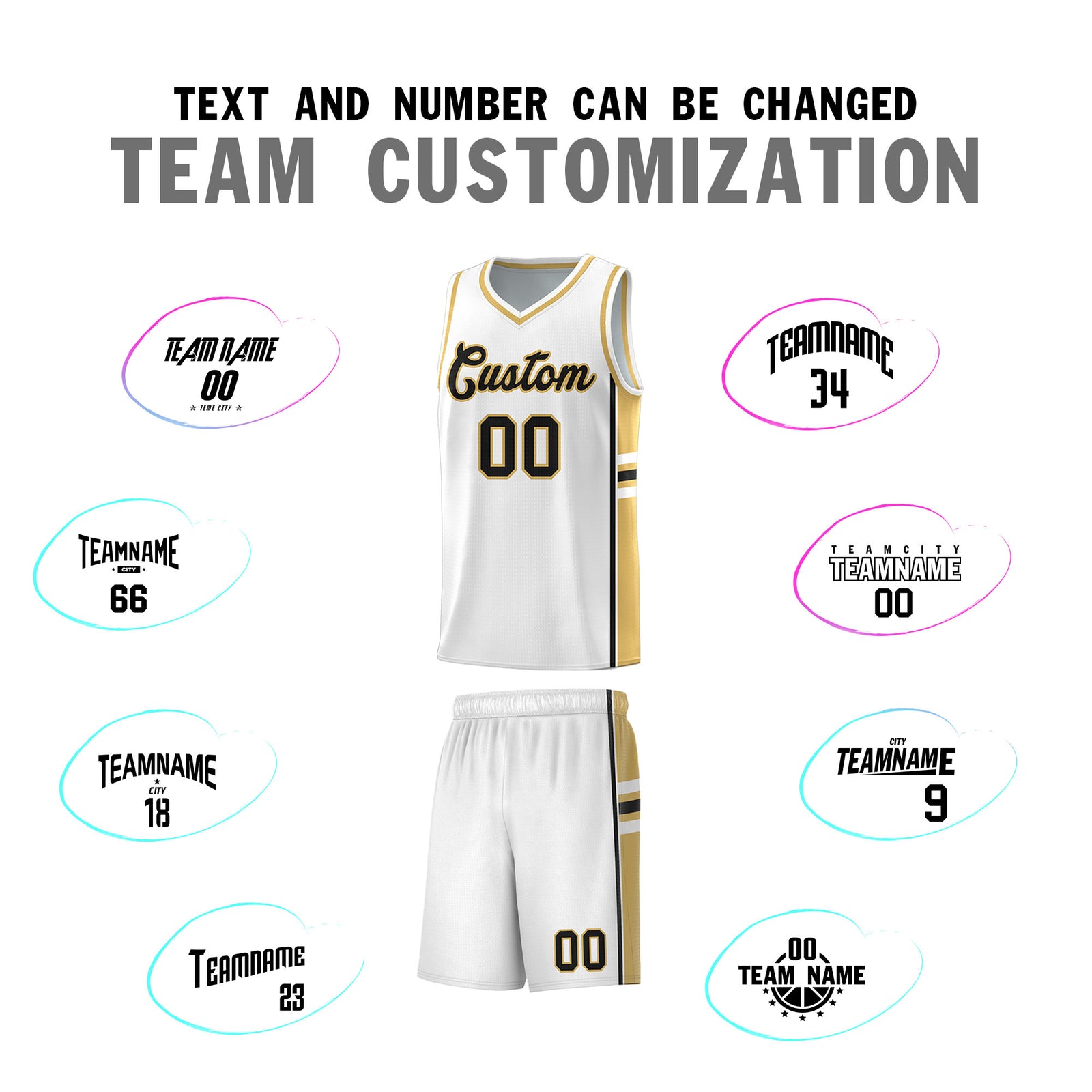 Custom Youth Basketball Jersey - White Old Gold Two-Tone Varsity Jersey Set