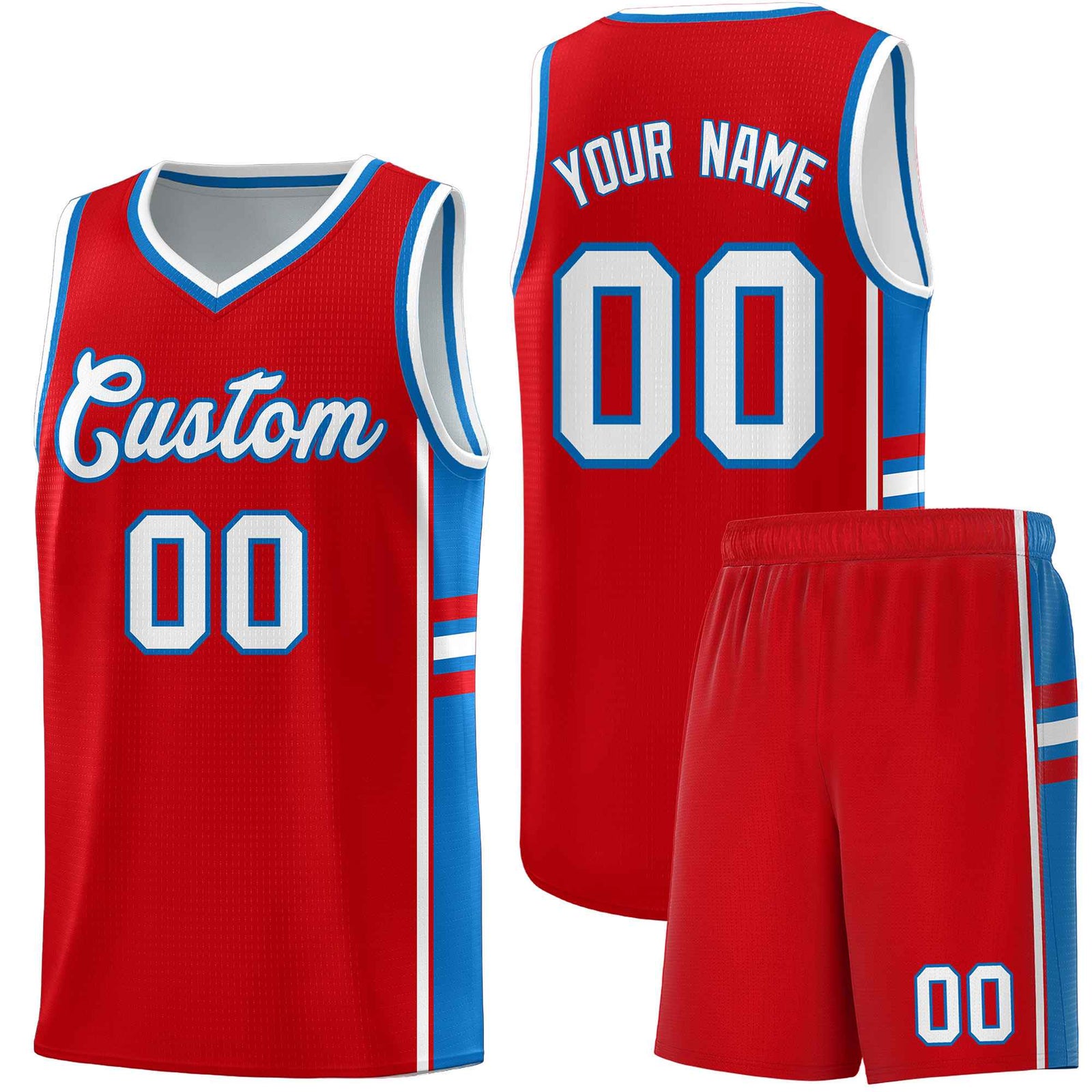 Custom Youth Basketball Jersey - Red Royal Two-Tone Classic Varsity Uniform