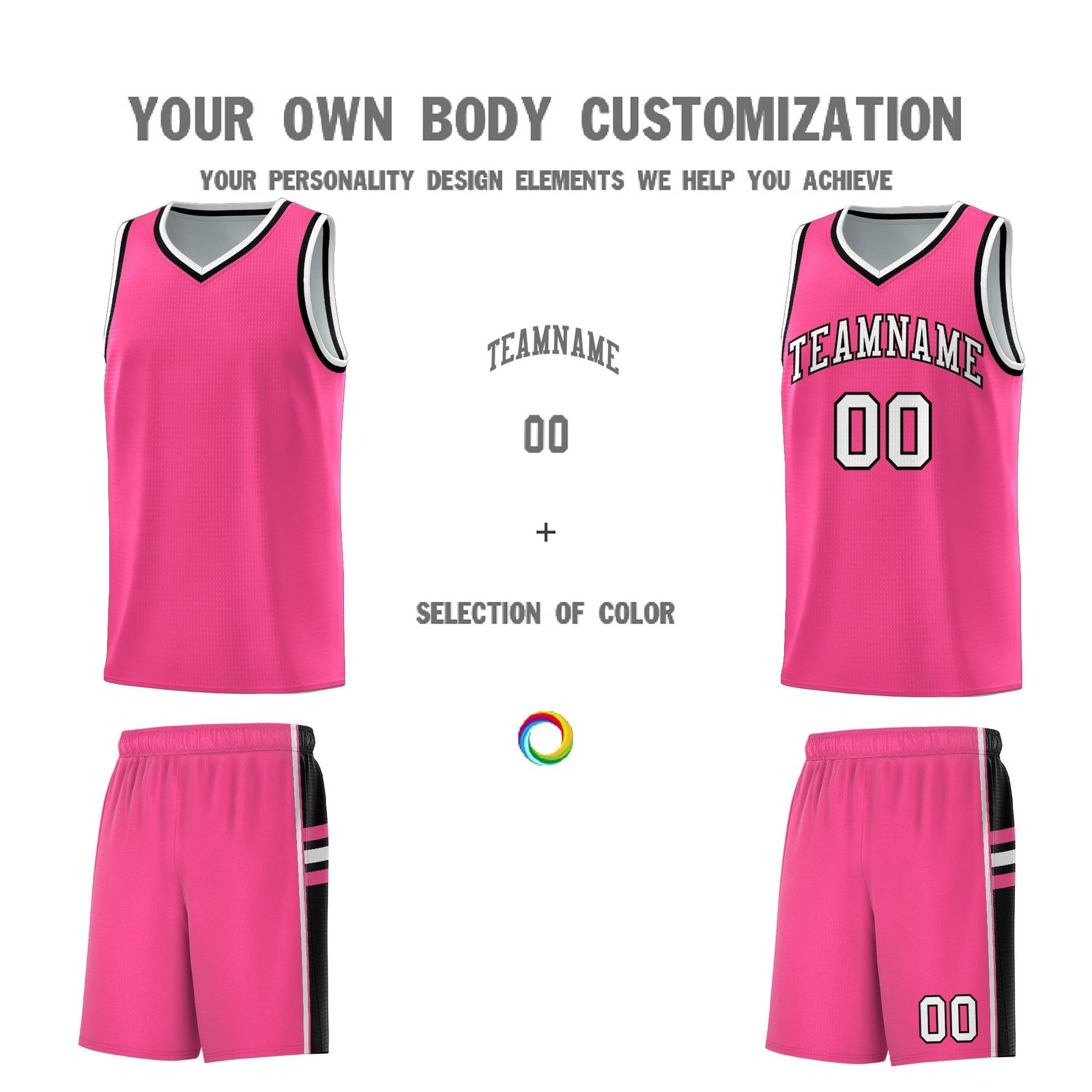 Custom Youth Basketball Jersey - Pink Black Two-Tone Varsity Jersey Set