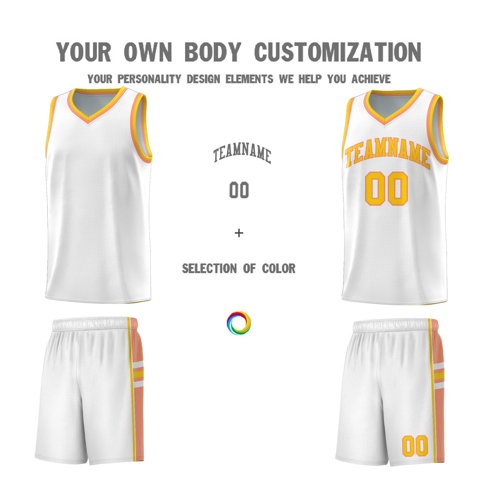 Custom Youth Basketball Jersey - White Light Orange Two-Tone Varsity Jersey Set