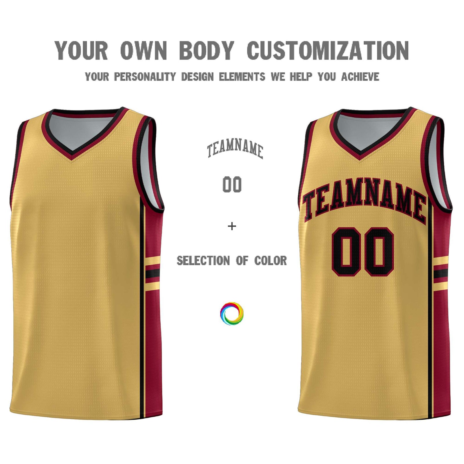 Custom Youth Basketball Jersey - Old Gold Crimson Two-Tone Classic Varsity Uniform