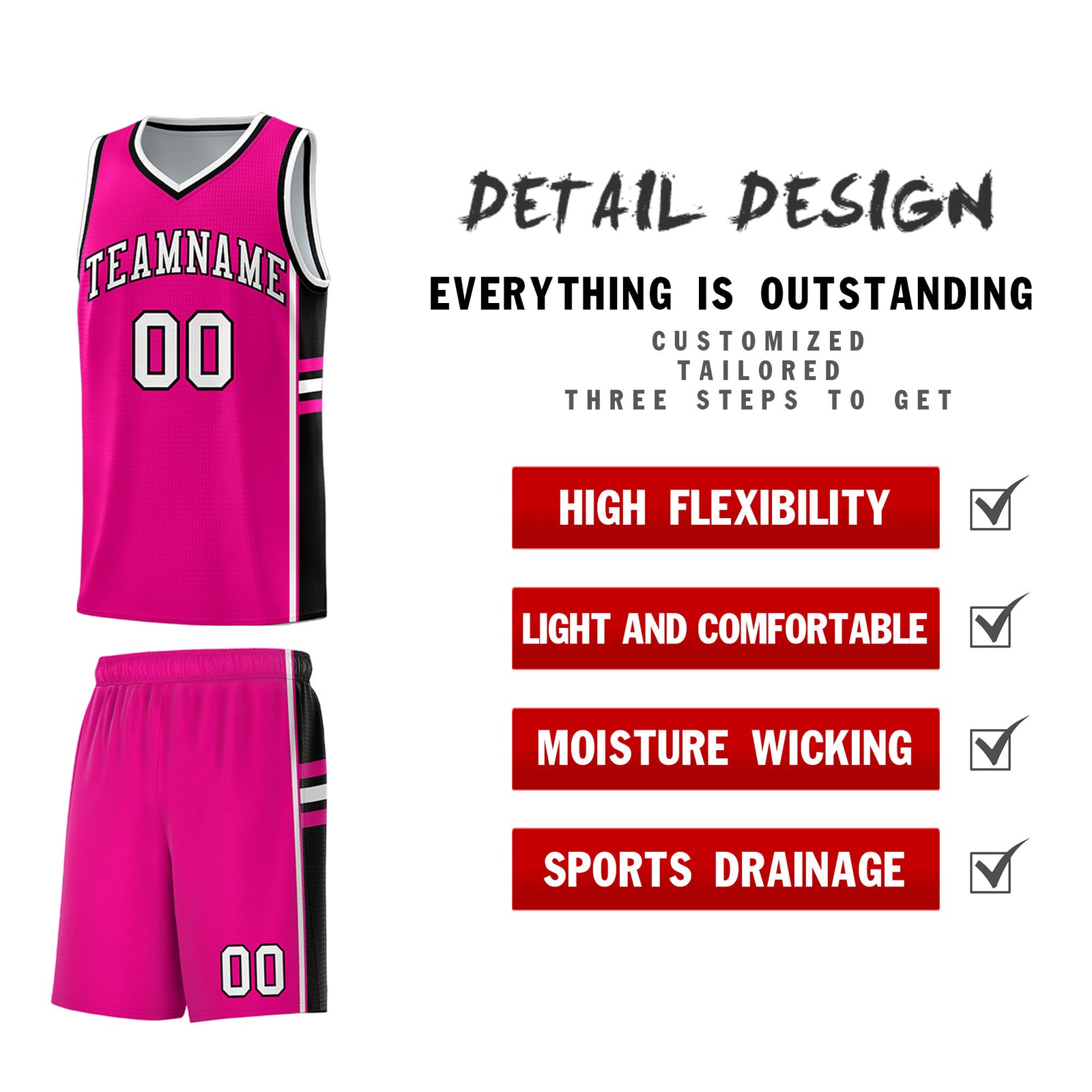 Custom Youth Basketball Jersey - Pink Black Personalized Varsity Two-Tone Uniform